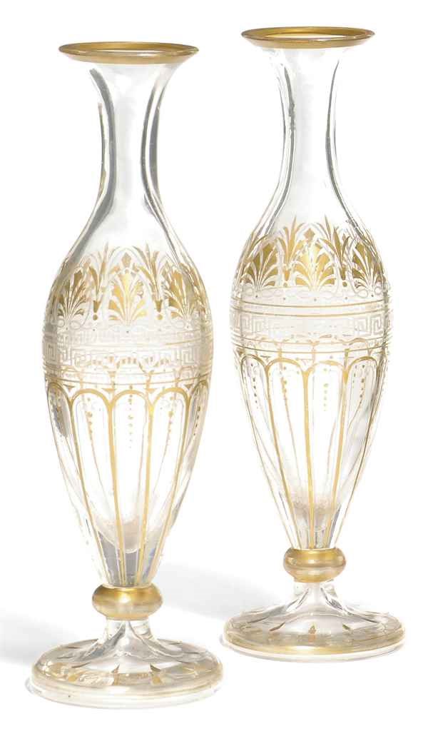 A PAIR OF GILT GLASS VASES