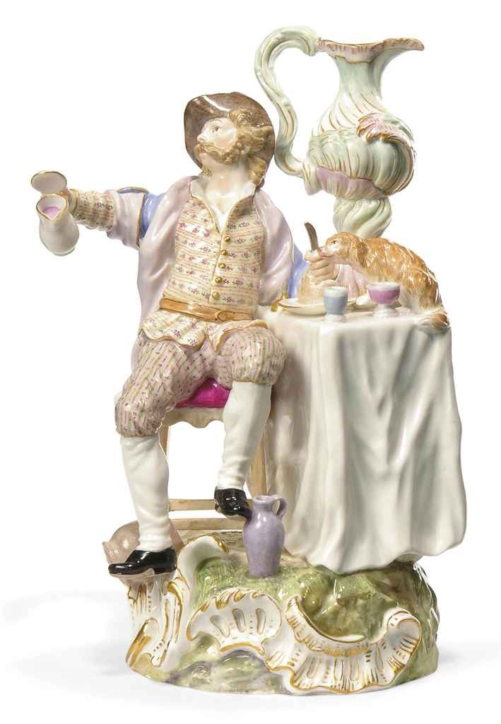 A MEISSEN FIGURE OF A MAN DINING