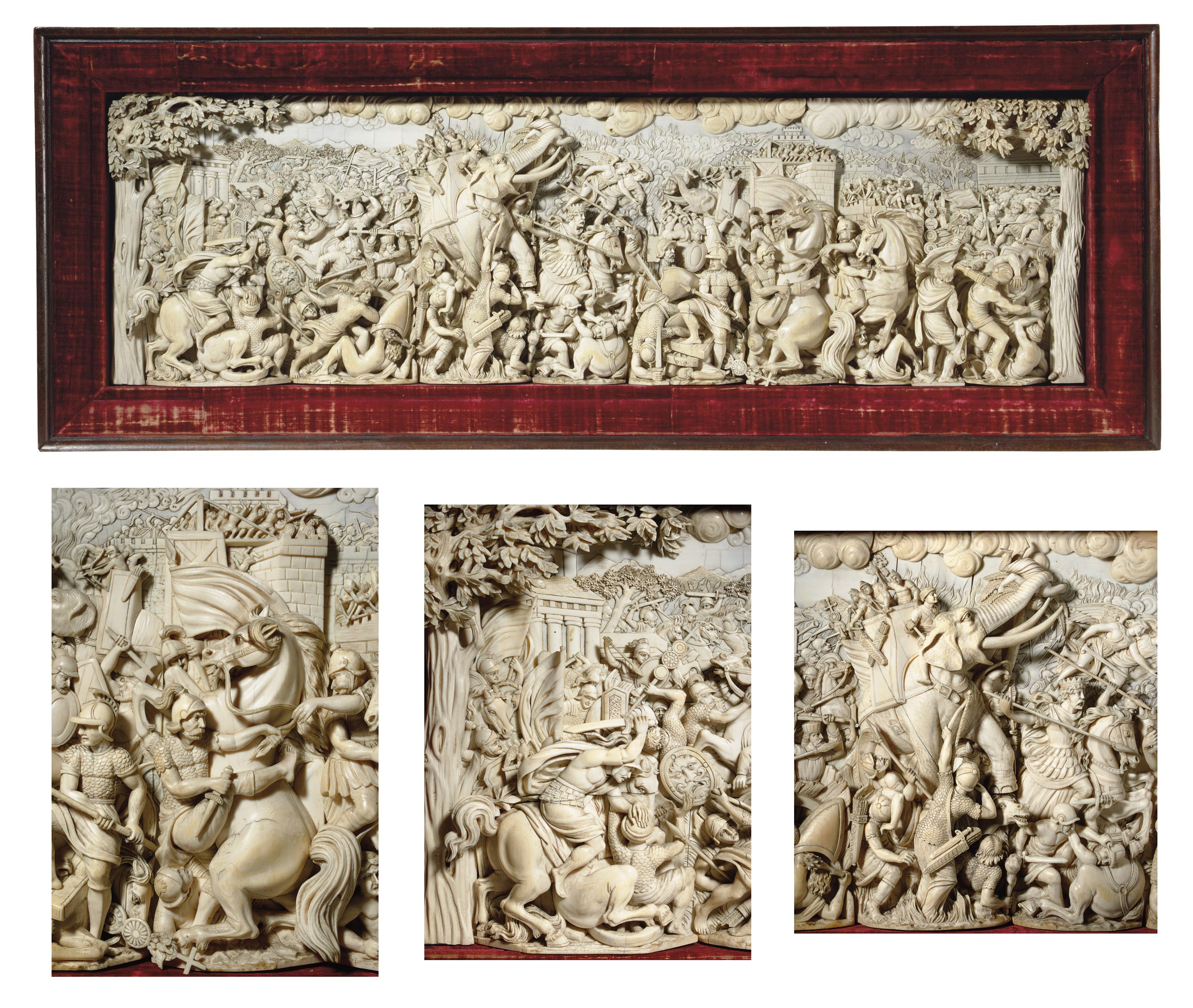 A LARGE GERMAN CARVED IVORY RELIEF PANEL