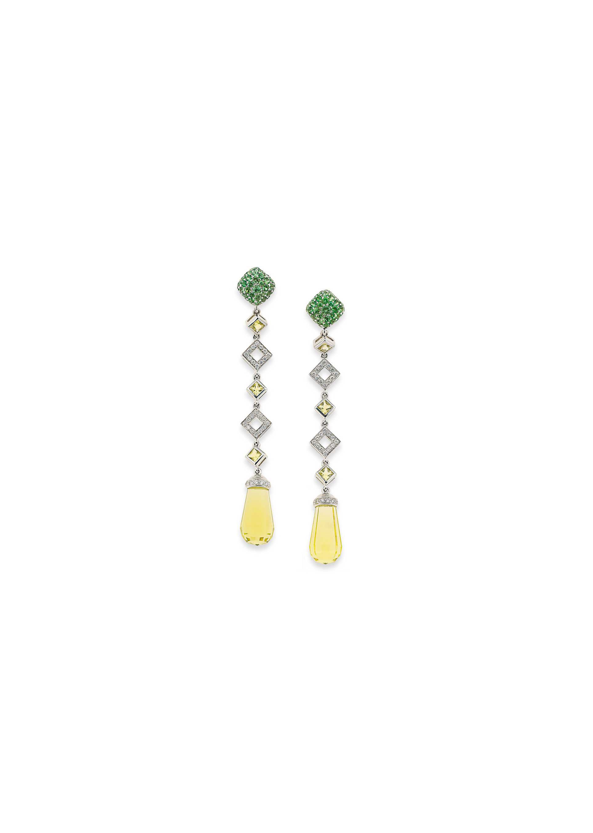 A pair of quartz and diamond earrings, by Chatila
