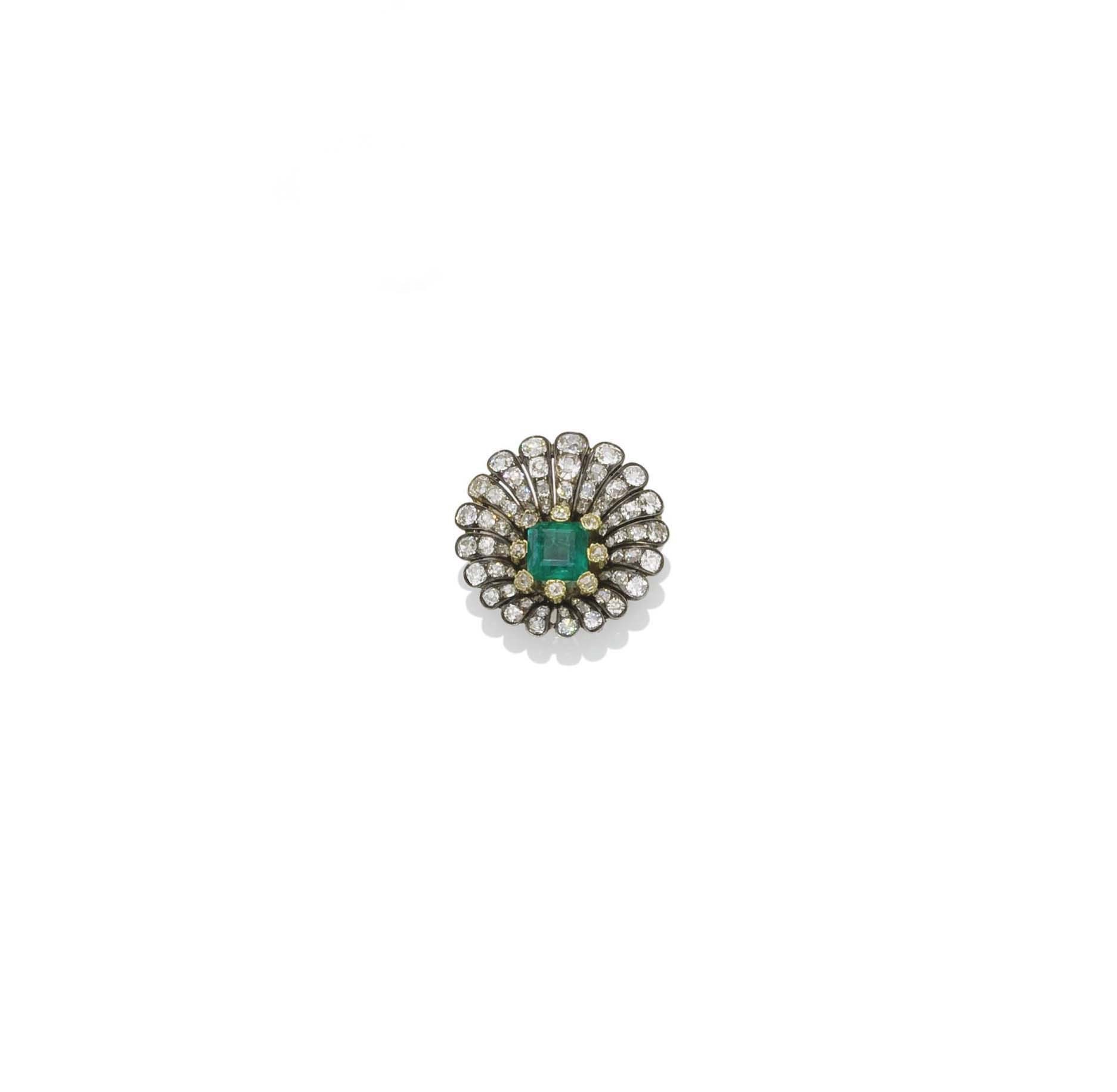 BROCHE EMERAUDE ET DIAMANTS