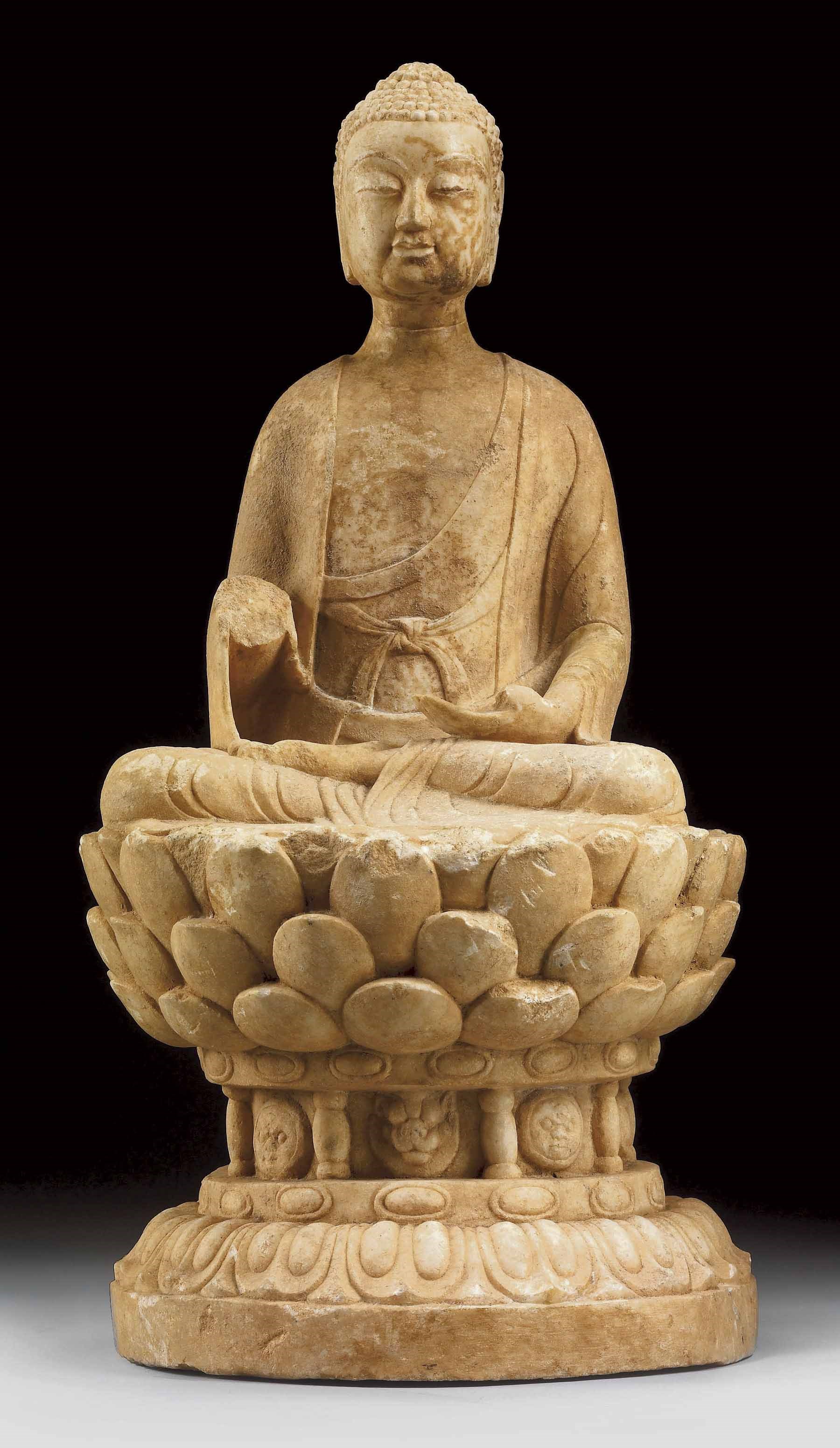 STATUE DE BOUDDHA SHAKYAMUNI EN MARBRE BLANC