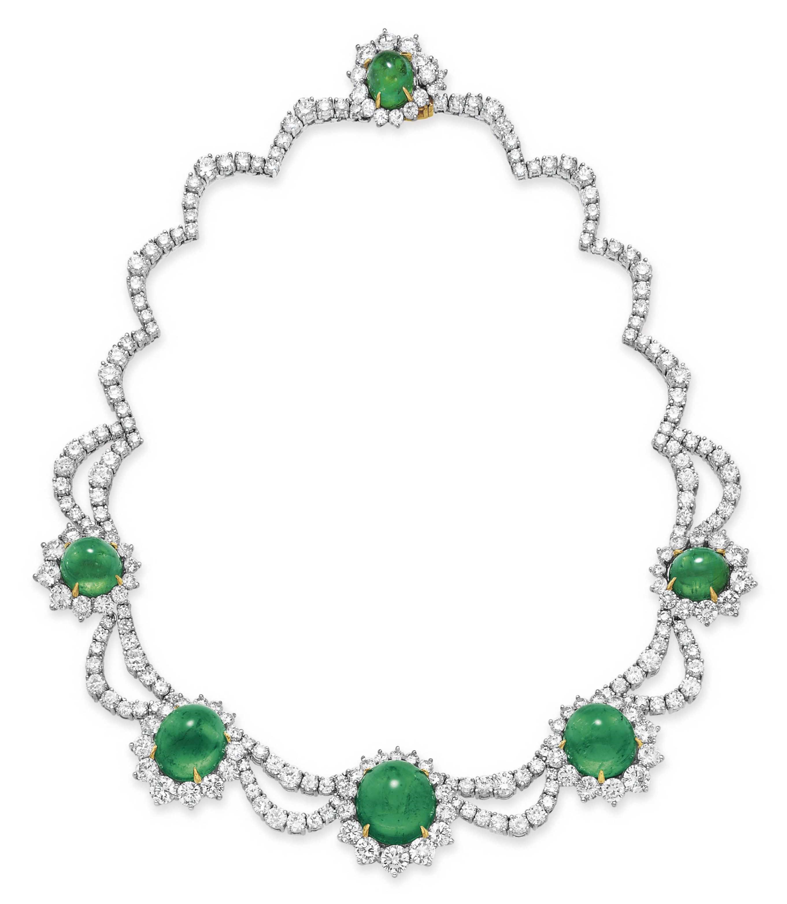 AN EMERALD AND DIAMOND NECKLACE