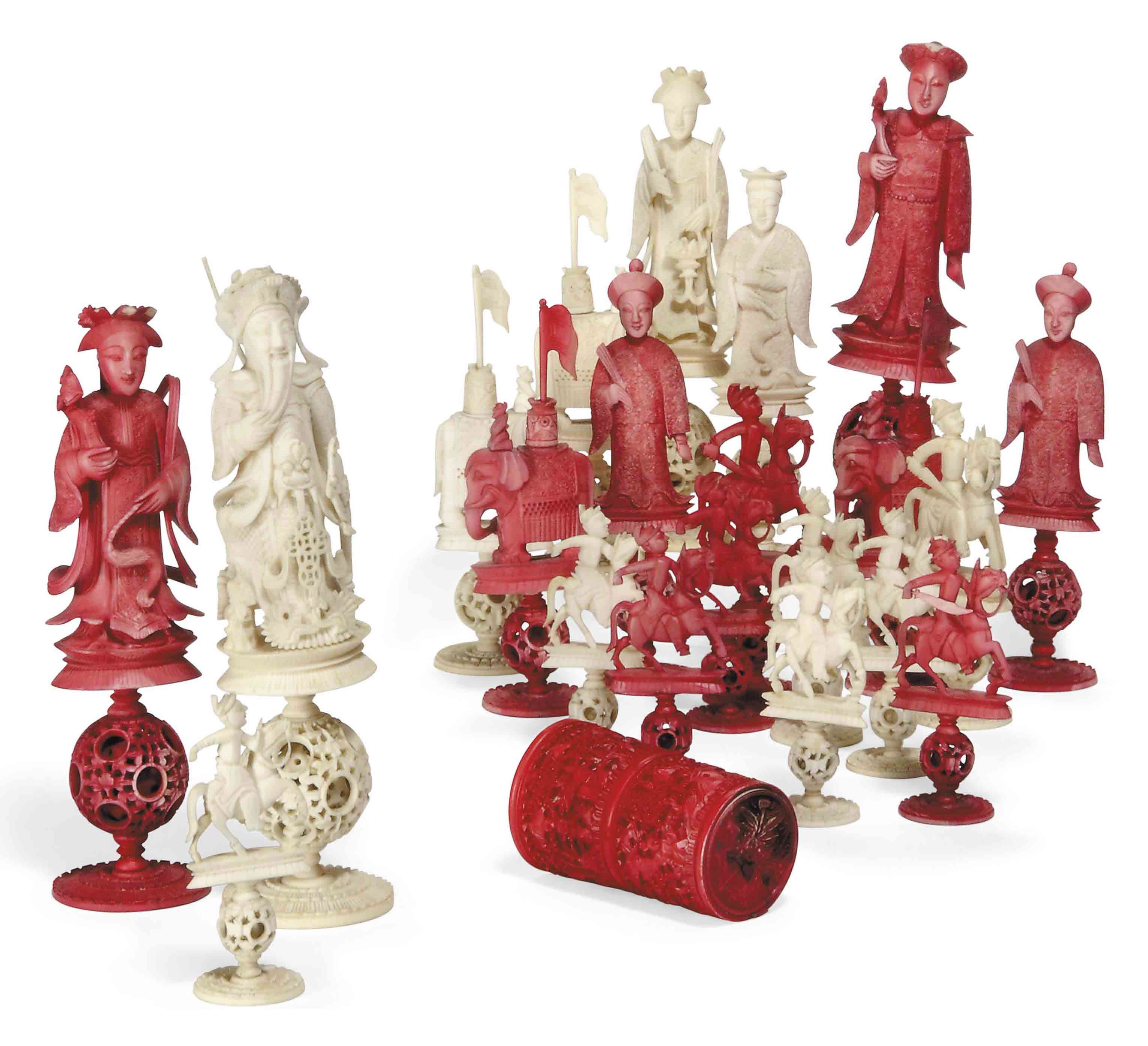 A CANTONESE IVORY CHESS SET