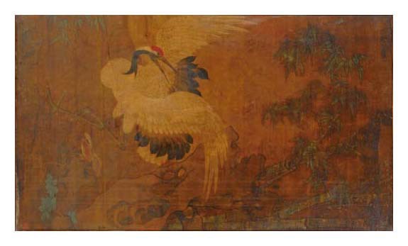 A LARGE CHINESE SILK PAINTING