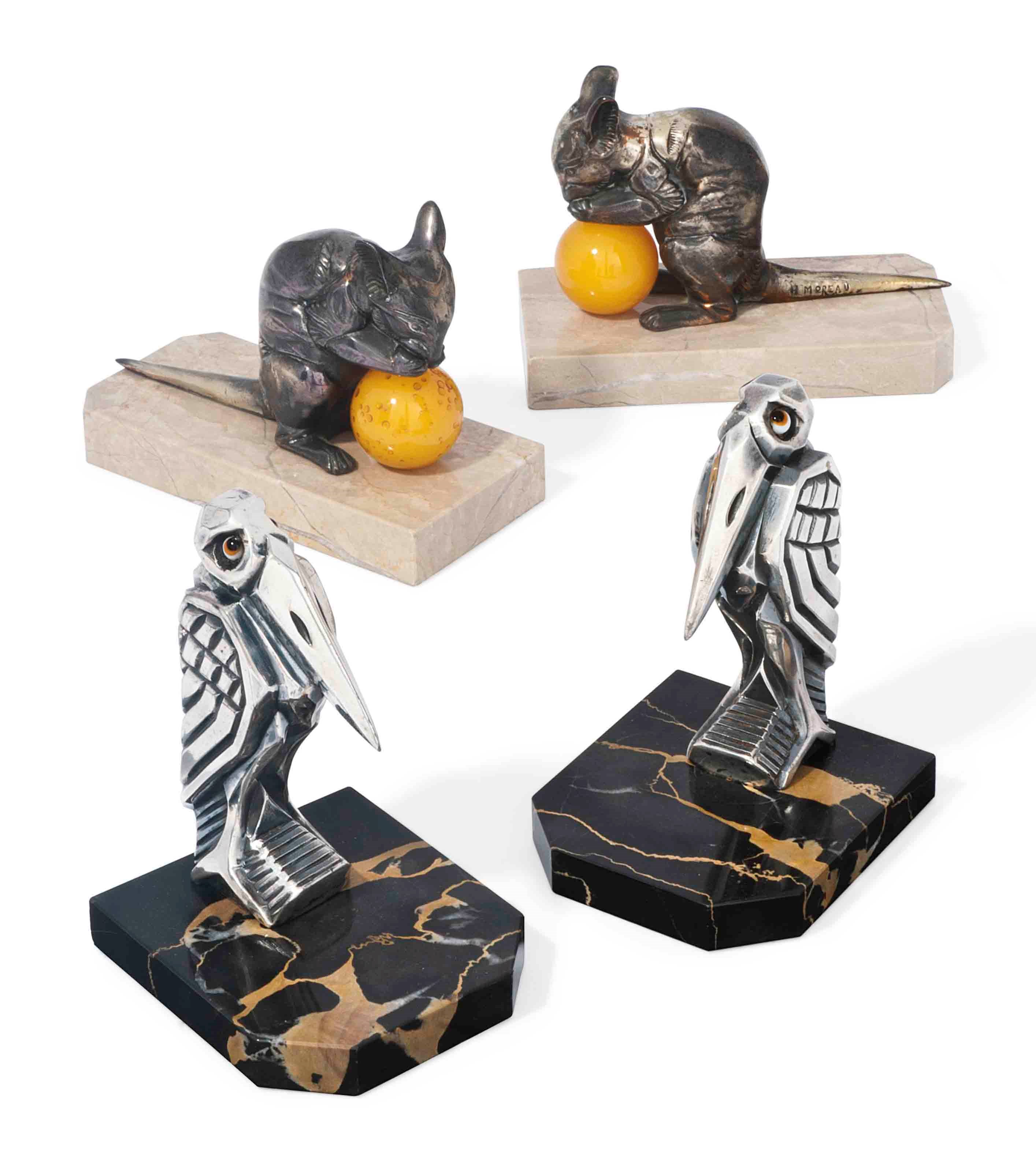 TWO PAIRS OF H. MOREAU SPELTER BOOKENDS
