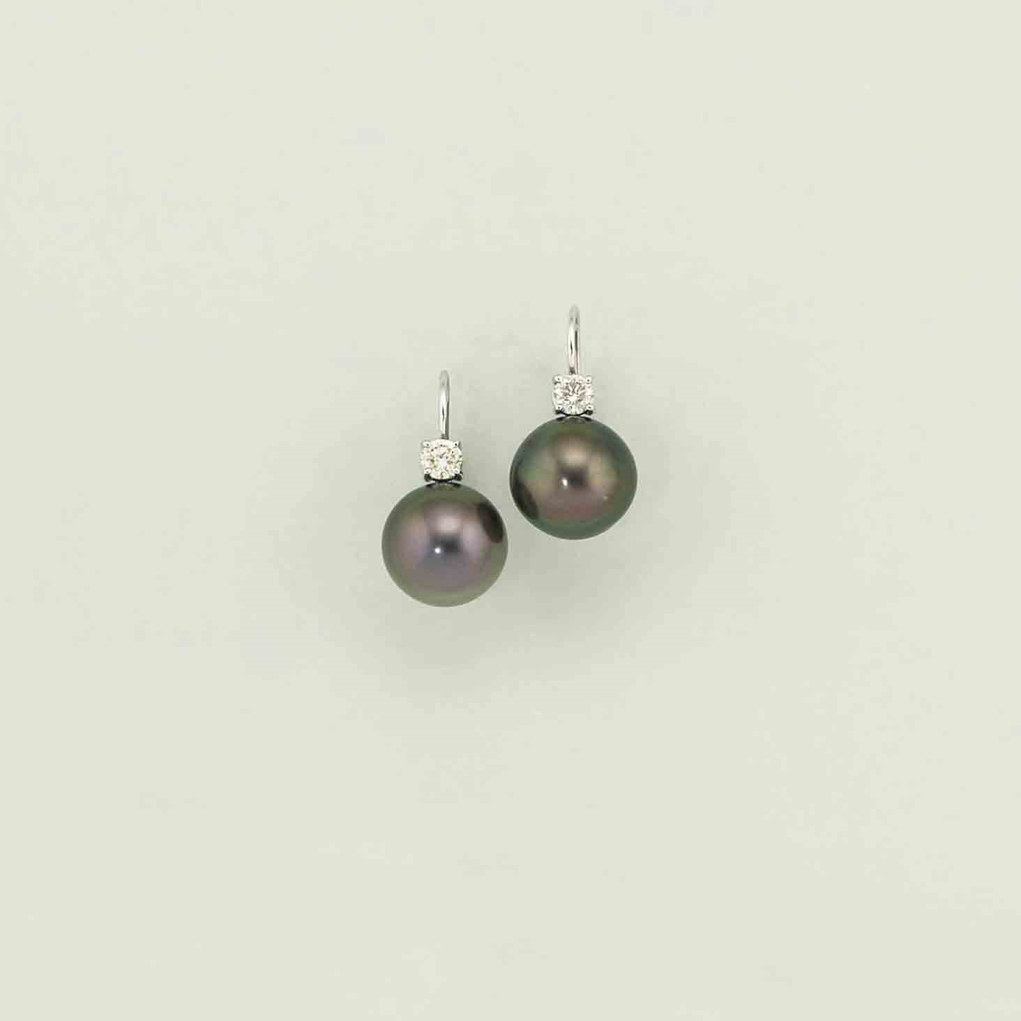 A pair of cultured pearl and diamond earrings