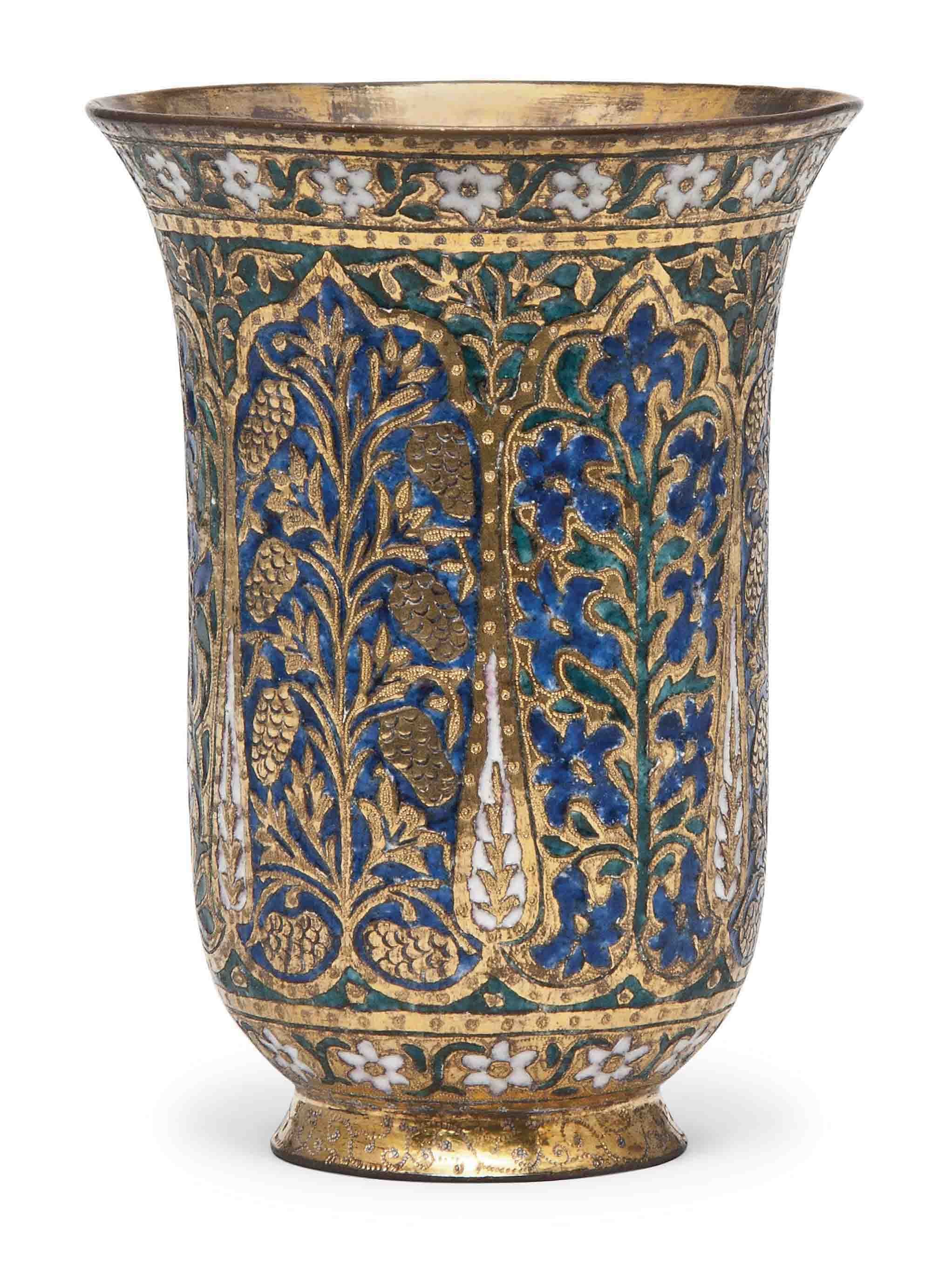 A FINE GILT-BRASS AND ENAMELLED BEAKER