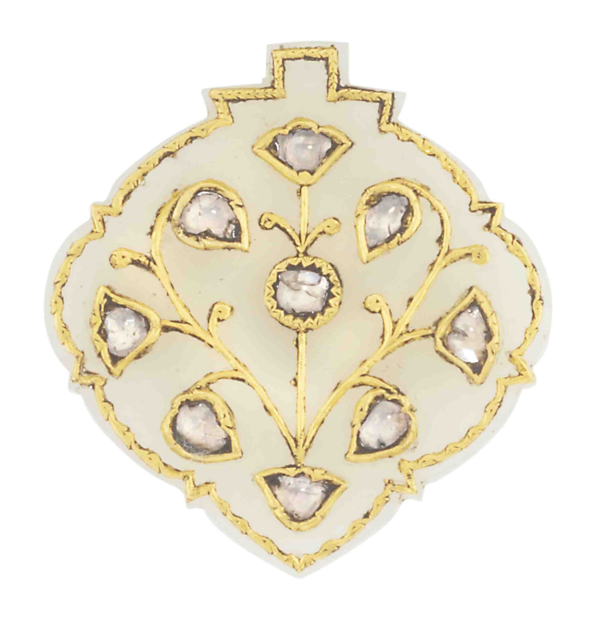 A DIAMOND INSET GOLD AND JADE PENDANT