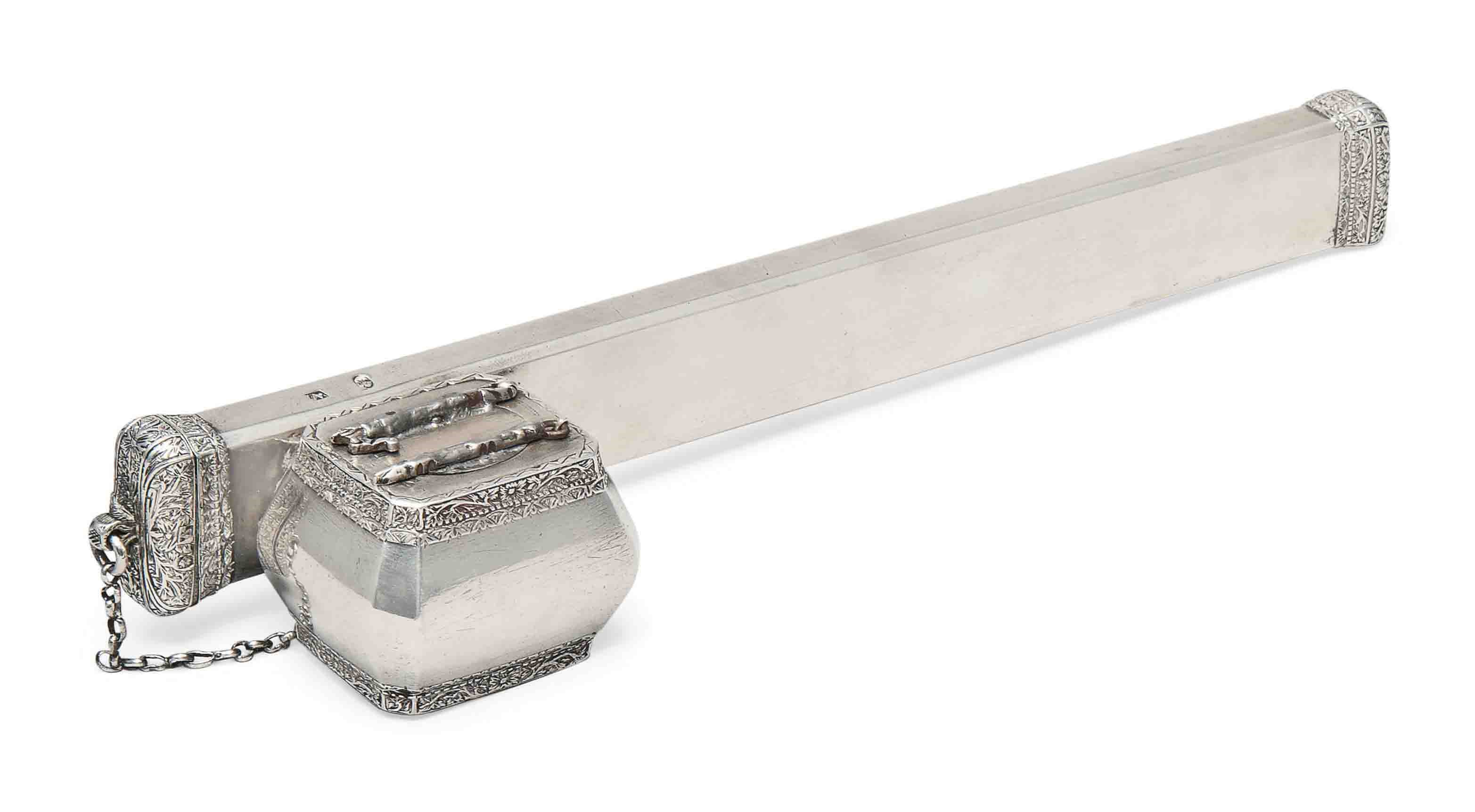 A SILVER PEN-BOX (DIVIT) WITH TUGHRA OF SULTAN ABDULMECID I