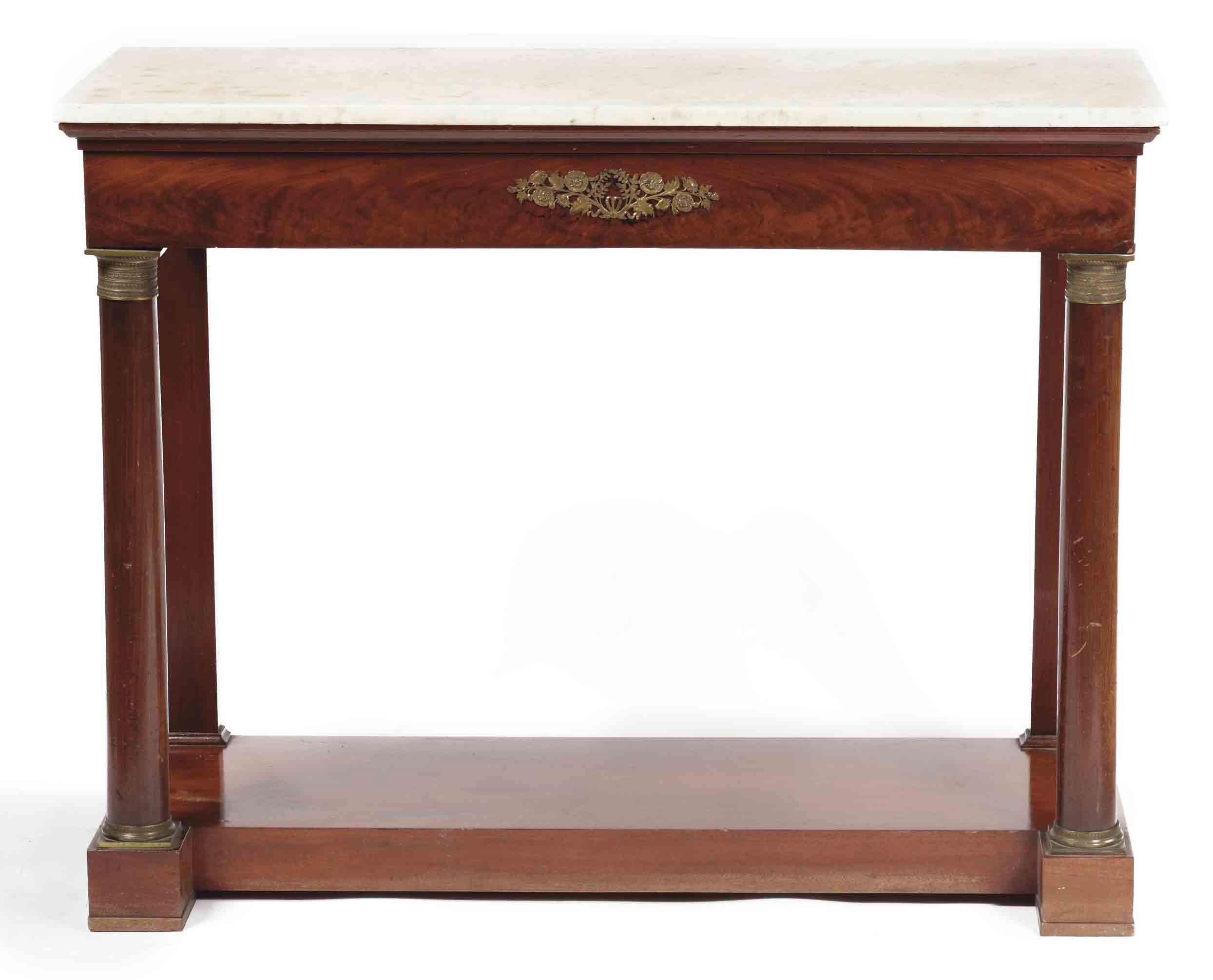 AN EMPIRE ORMOLU-MOUNTED MAHOGANY CONSOLE TABLE