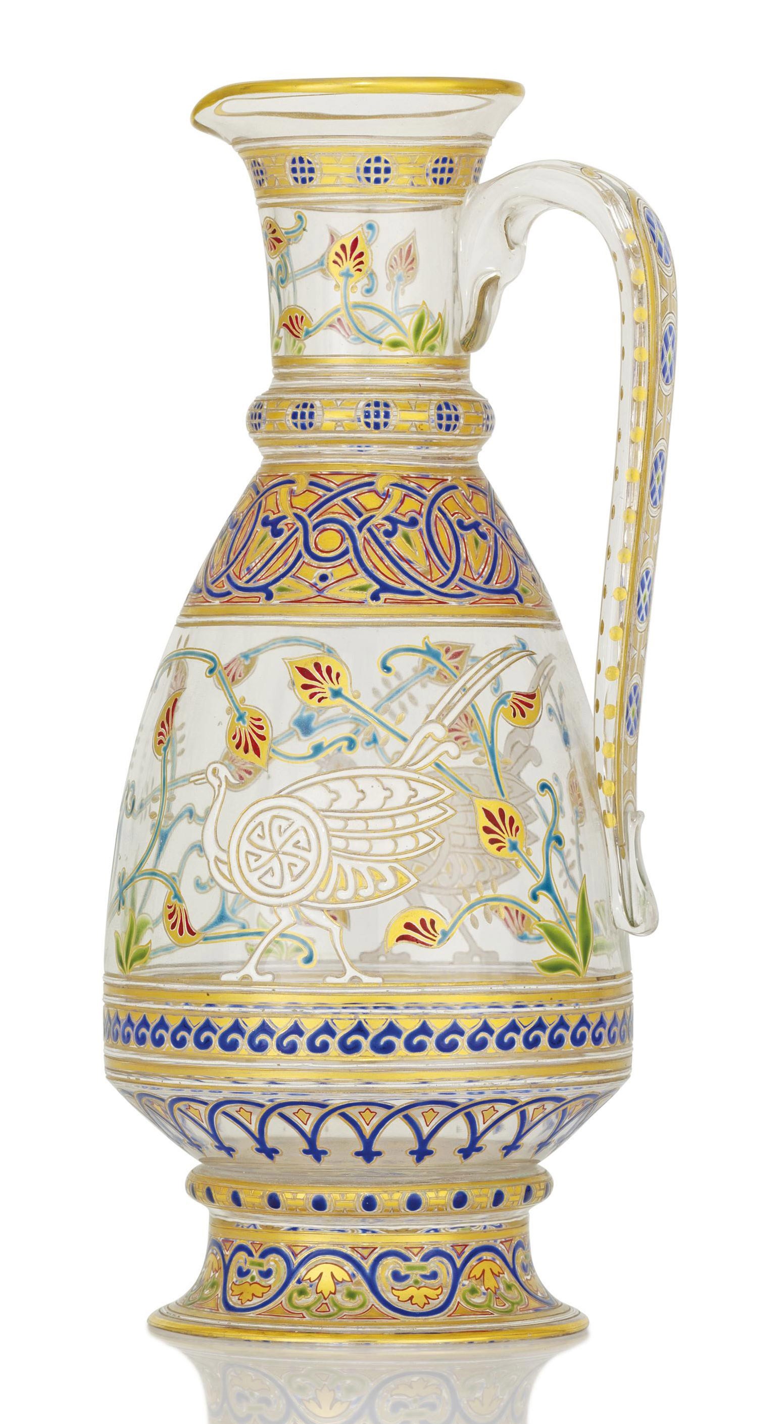 A LOBMEYR ENAMELLED GLASS EWER