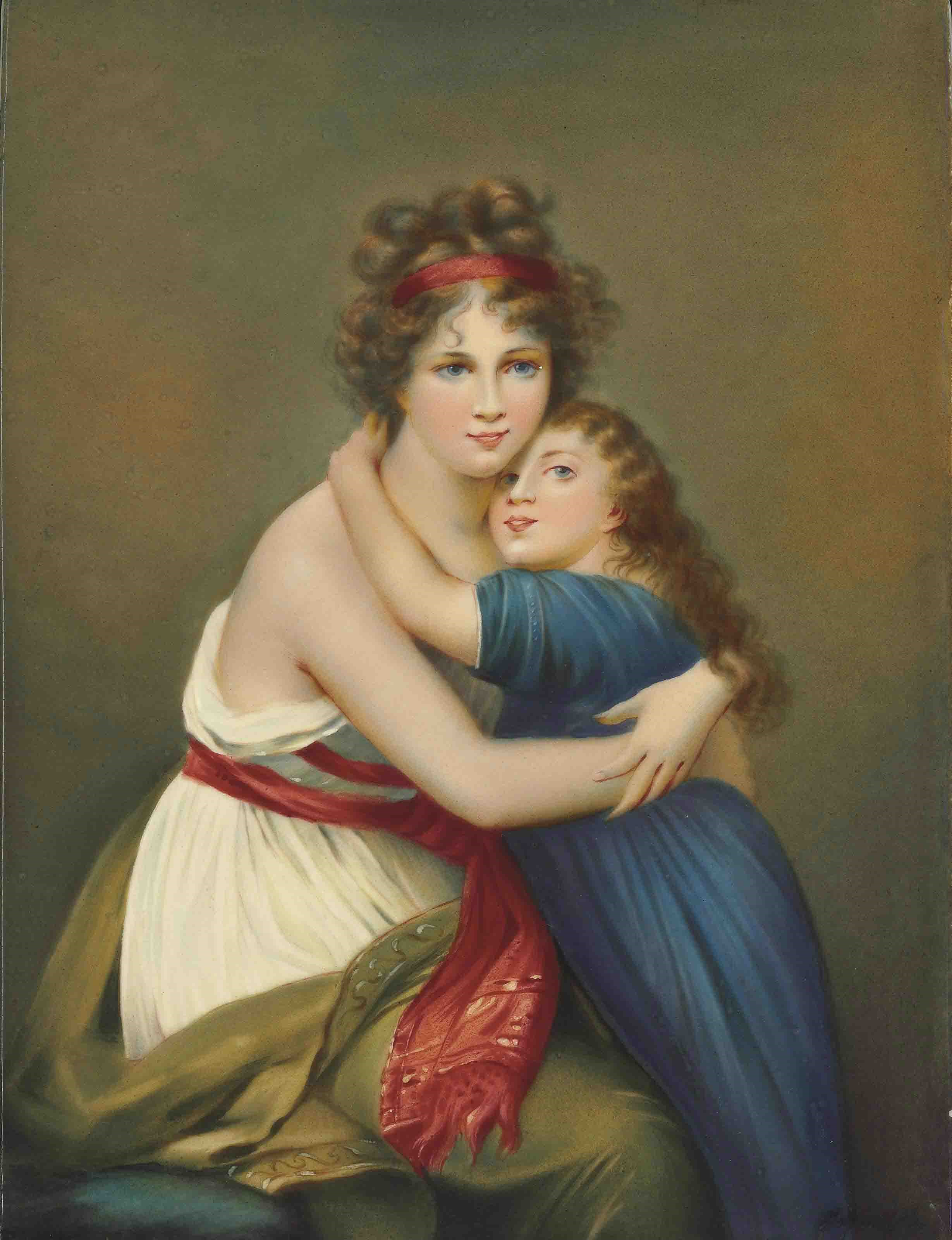 A BERLIN (K.P.M.) PORCELAIN RECTANGULAR PLAQUE, 'SELBSTBILDNIS MIT TOCHTER'