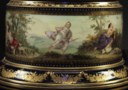 A PAIR OF MONUMENTAL VIENNA STYLE PORCELAIN COBALT-BLUE GROUND VASES AND COVERS, 'EIN BACCHANEL' AND 'EIN BACCHANTENZUG'