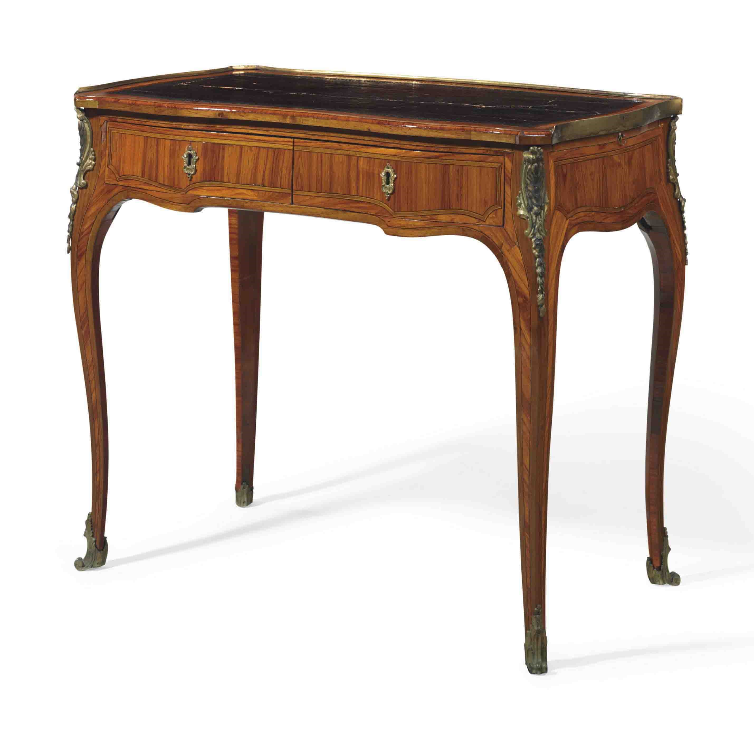 A LOUIS XV ORMOLU-MOUNTED TULIPWOOD BUREAU PLAT