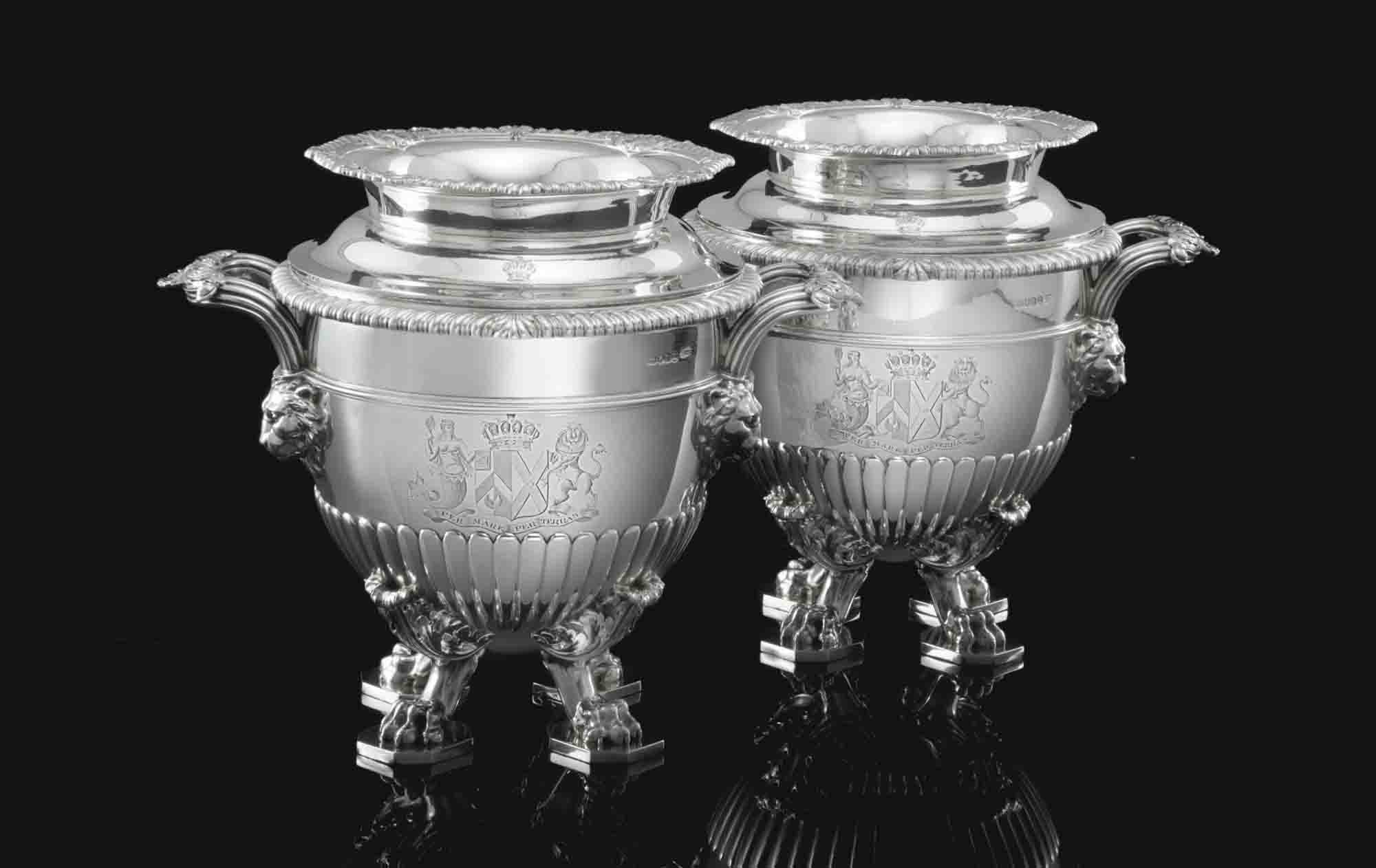 A FINE PAIR OF REGENCY SILVER WINE COOLERS