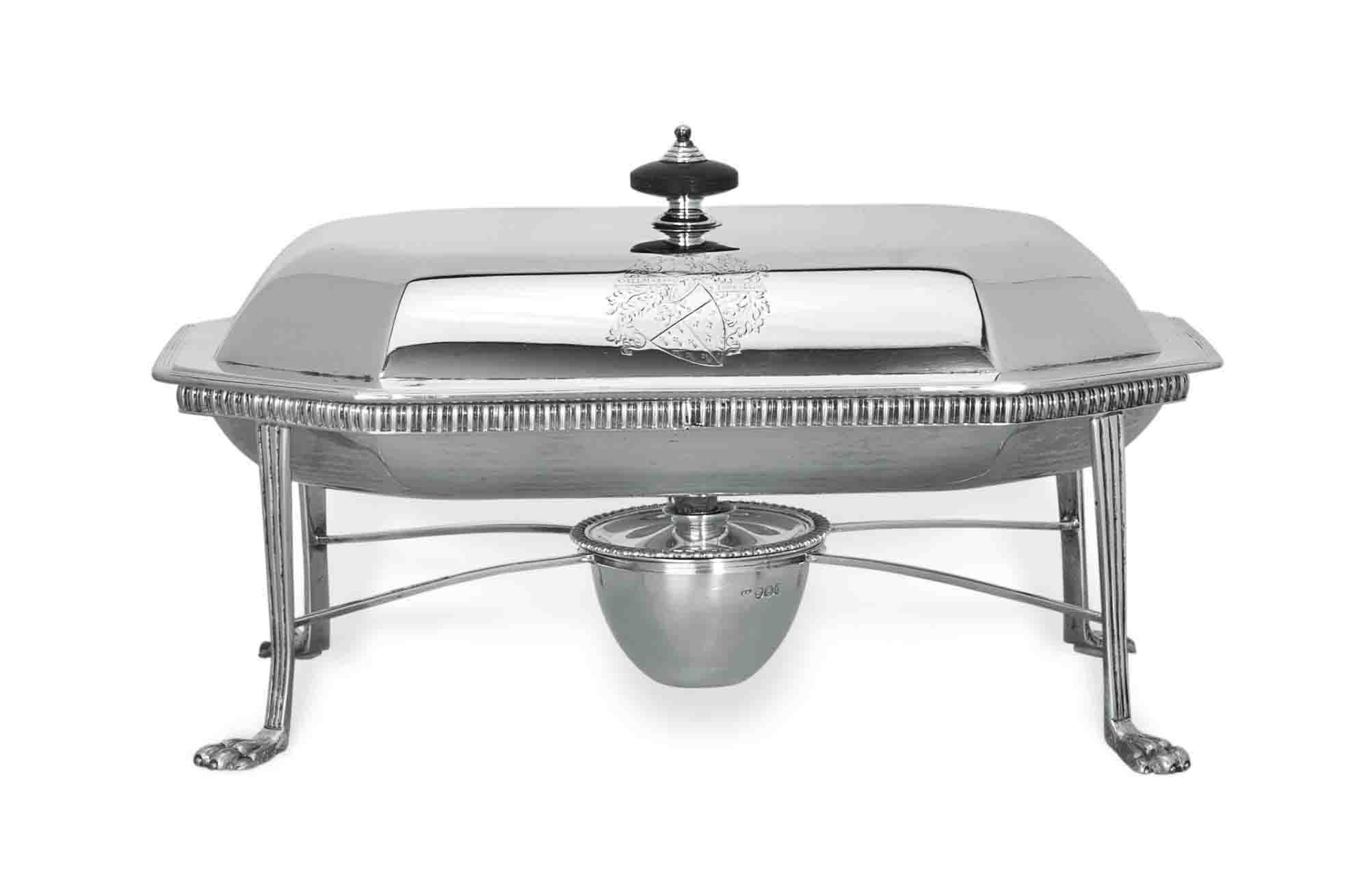 A GEORGE III/VICTORIAN SILVER COVERED VEGETABLE DISH-ON-STAND