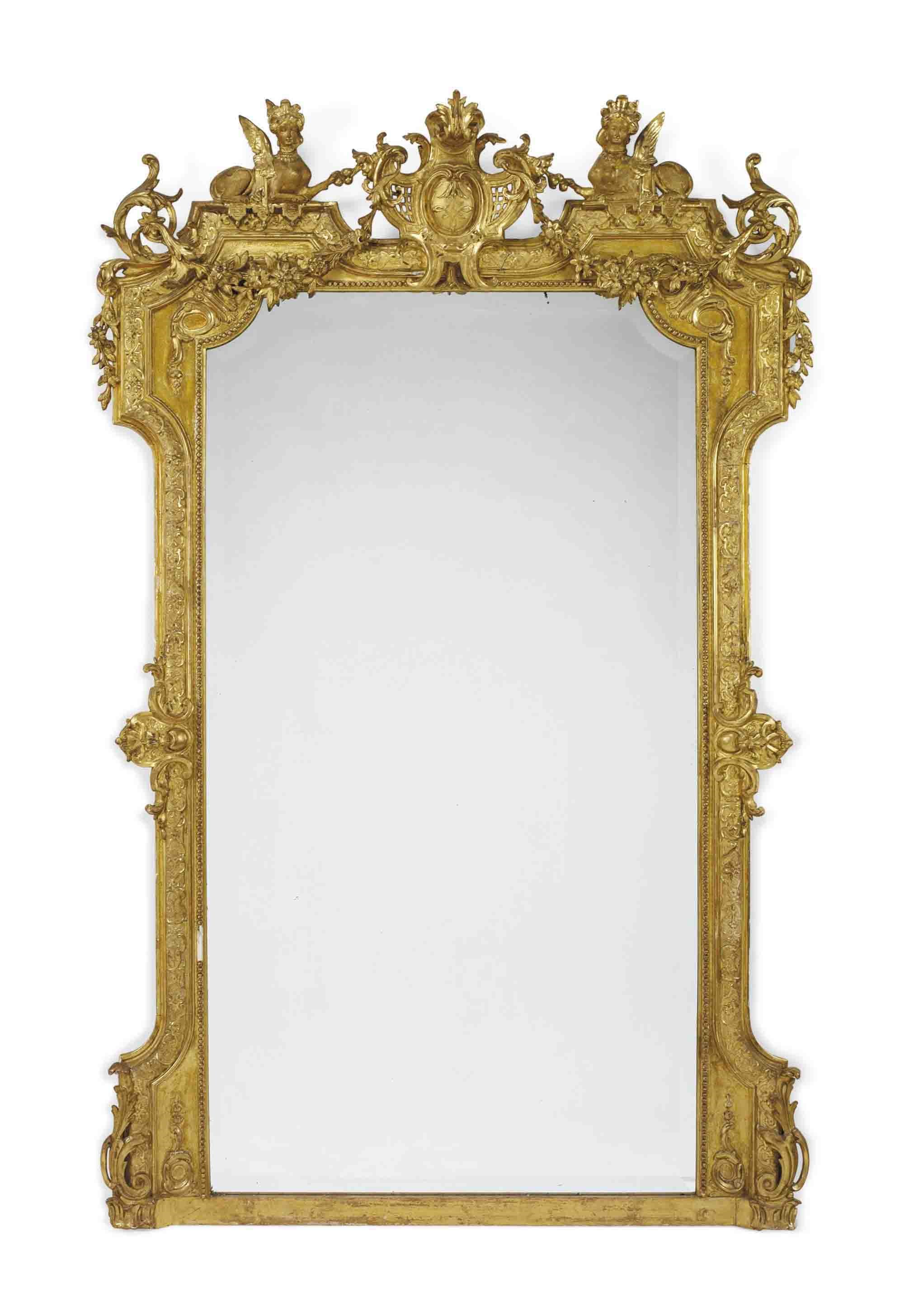 A FRENCH GILT GESSO OVERMANTEL MIRROR