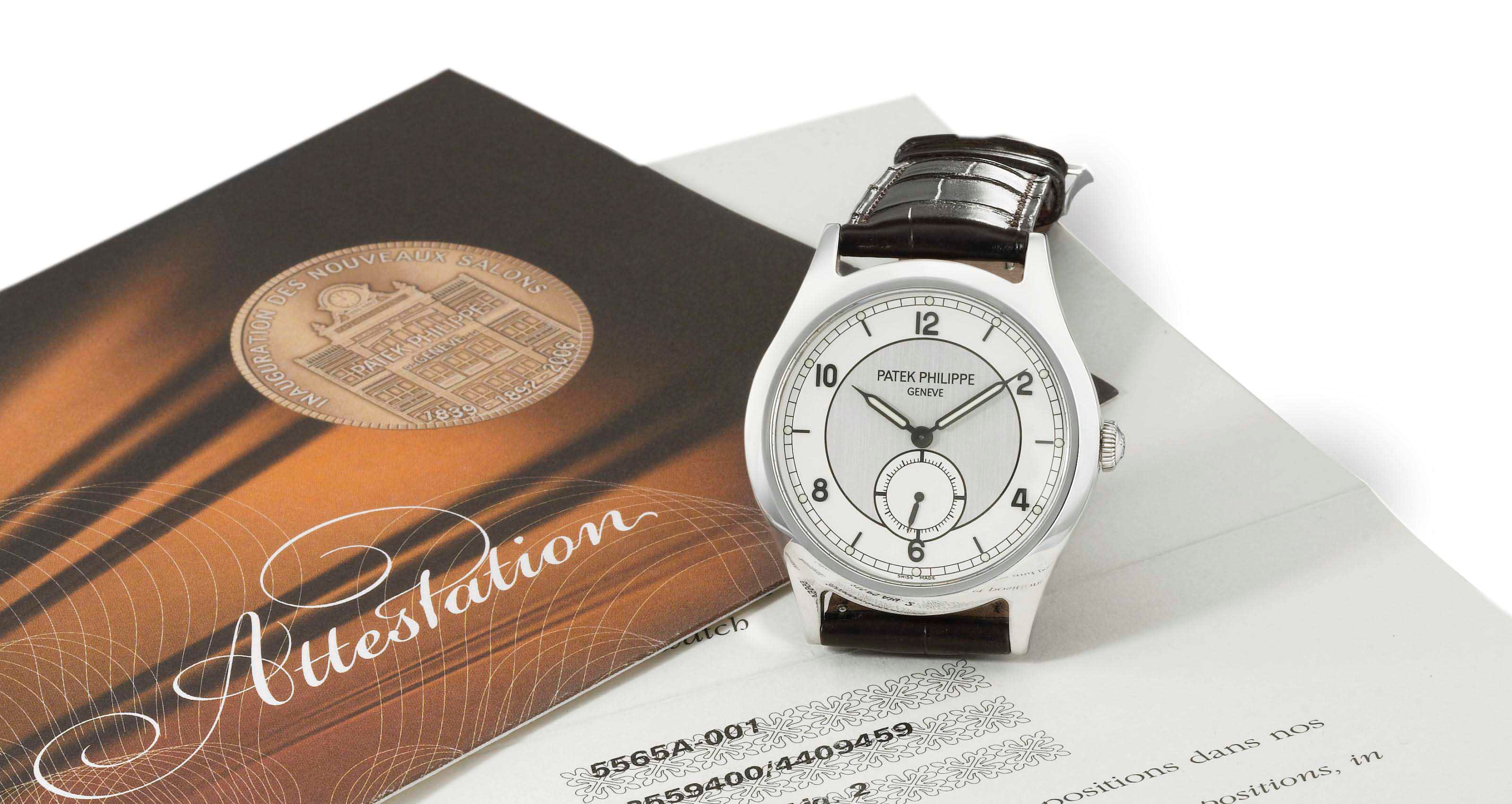 Patek Philippe. A fine and rare stainless steel limited edition wristwatch with two-tone silvered dial, made to commemorate the reopening of the firm's Salons in Geneva in 2006
