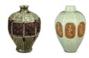 AN IMPORTANT TOBI SEIJI-DECORATED AND MOULDED LONGQUAN CELADON 'EIGHT IMMORTALS' OCTAGONAL MEIPING
