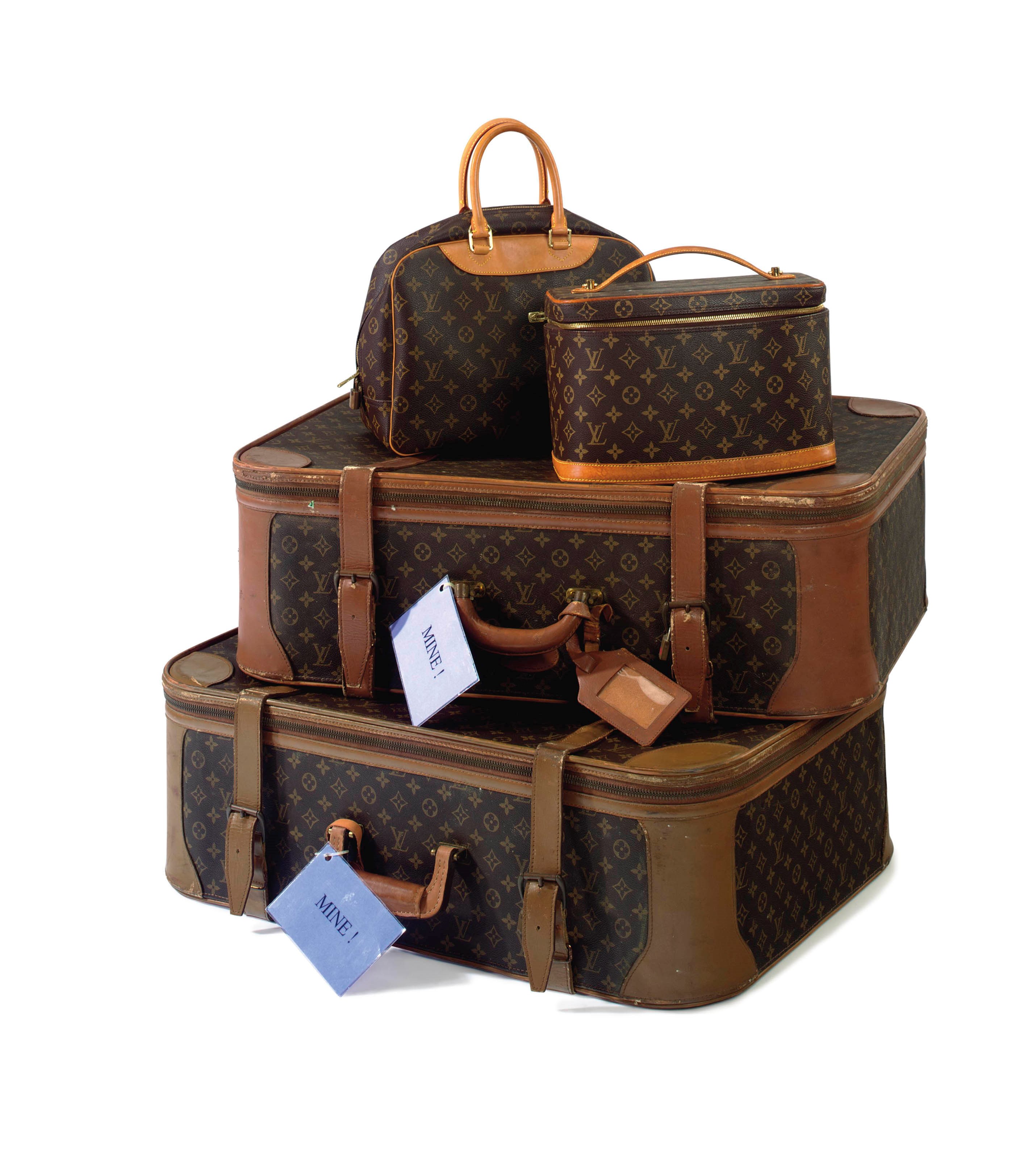 TWO SATELLITE SUITCASES, A NICE BEAUTY CASE AND A DEAUVILLE BEAUTY BAG