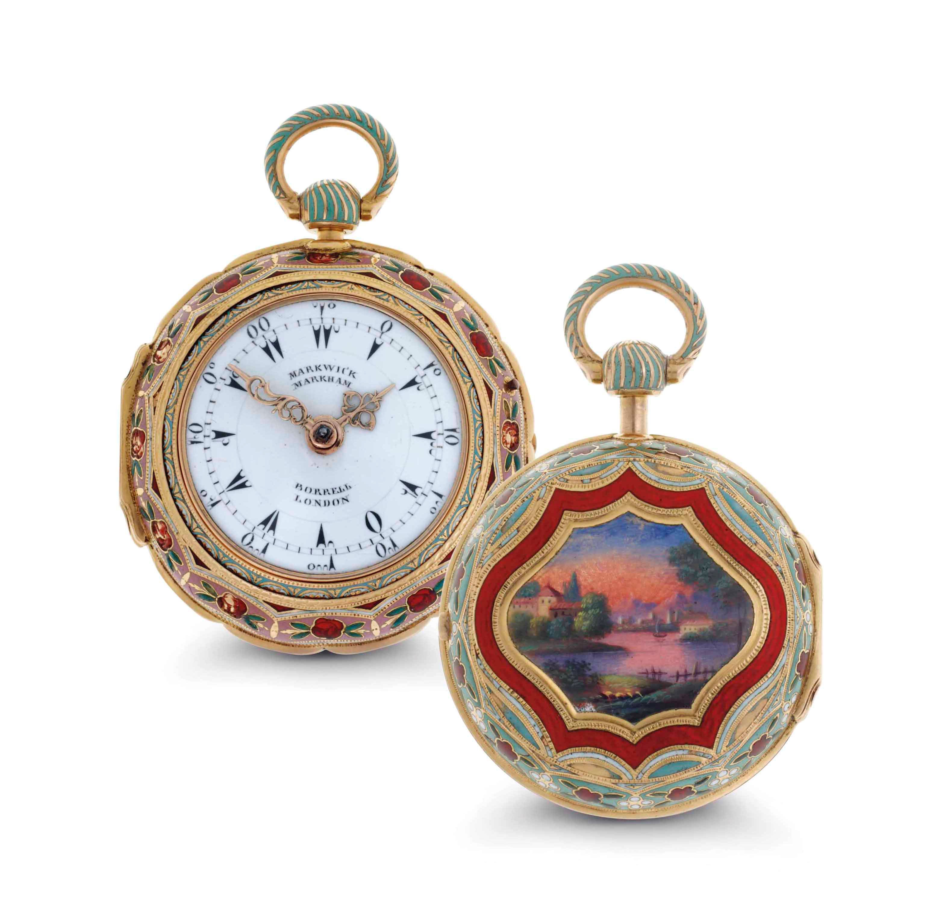 Markwick Markham. A Fine 18k Gold and Enamel Triple Case Openface Verge Watch Made For The Turkish Market
