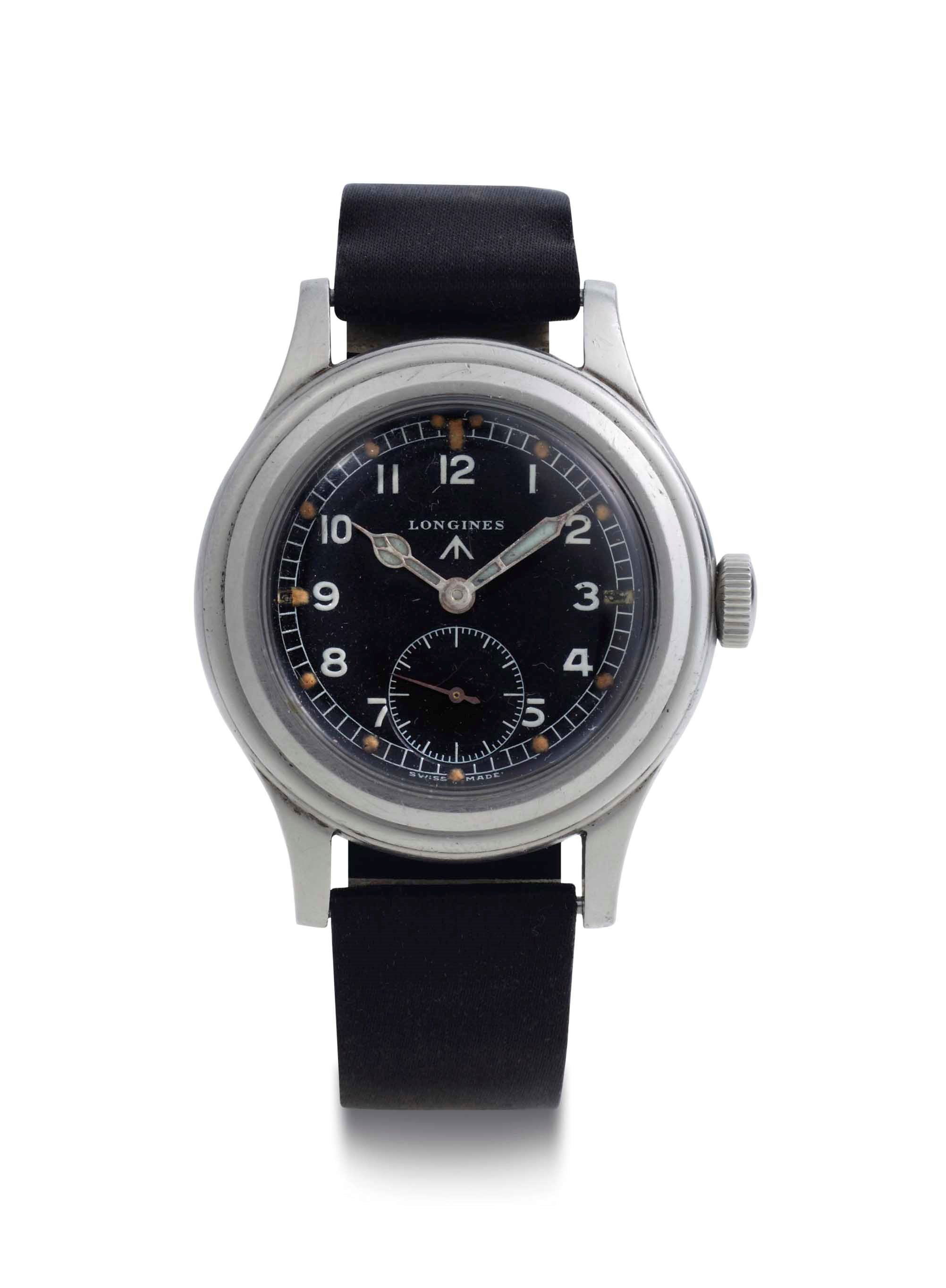 Longines. A Stainless Steel Military Wristwatch