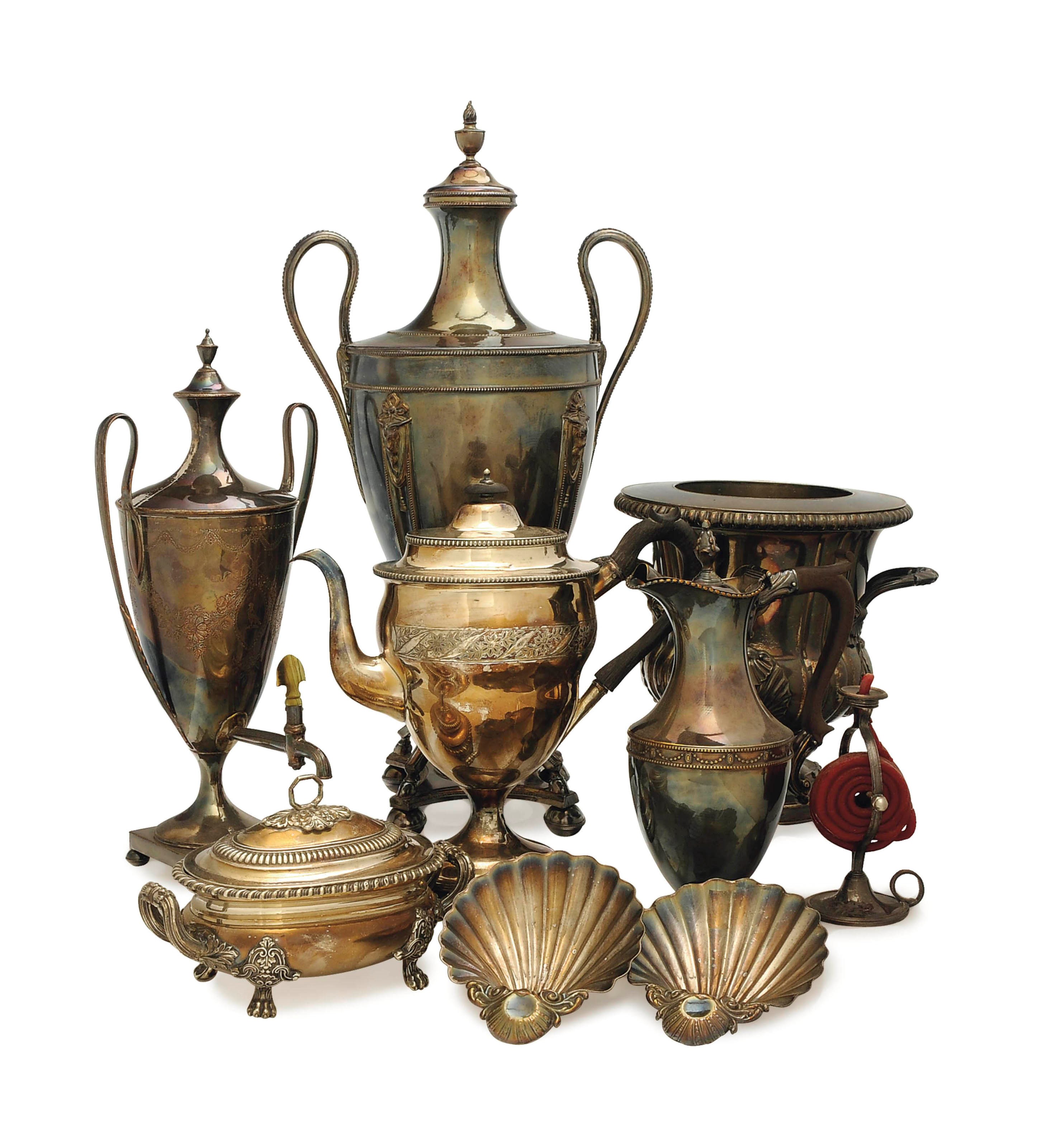 A GROUP OF SHEFFIELD PLATE TEA & DRINKWARES,