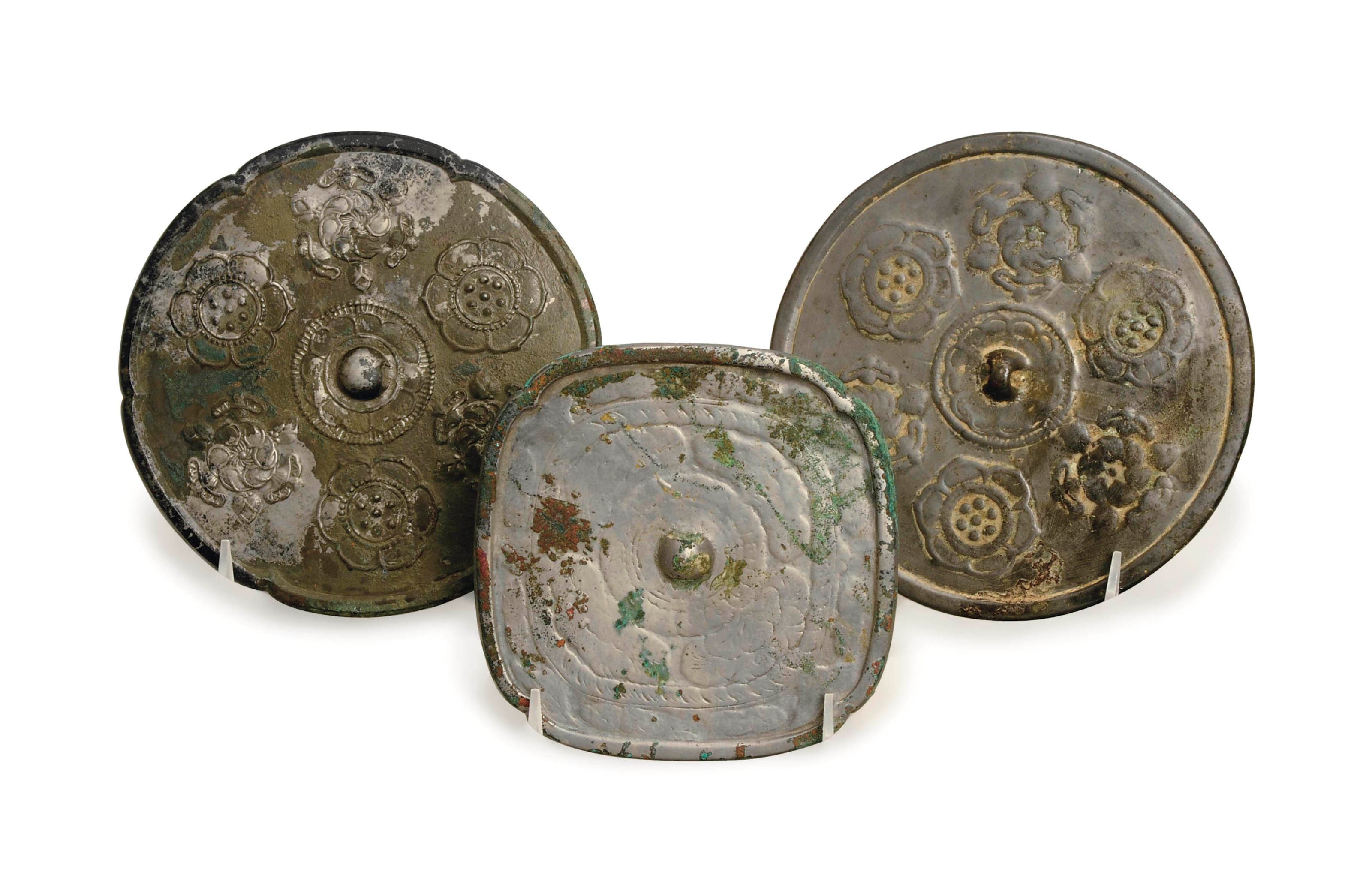THREE CHINESE BRONZE MIRRORS,