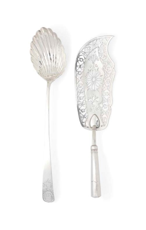 A PORTUGUESE SILVER FISH-SLICE AND A PORTUGUESE SILVER SERVING-SPOON