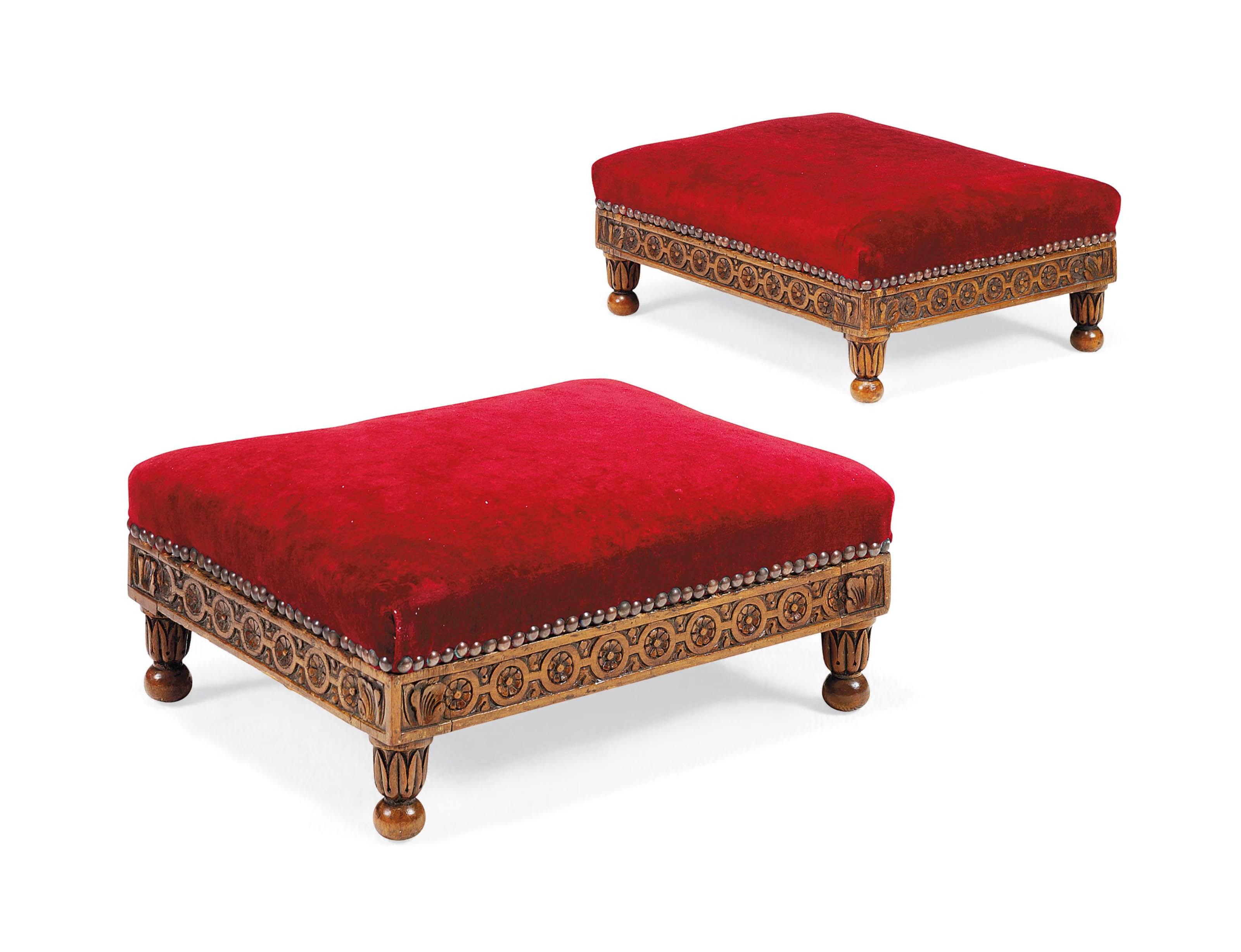 A PAIR OF EMPIRE WALNUT TABOURETS