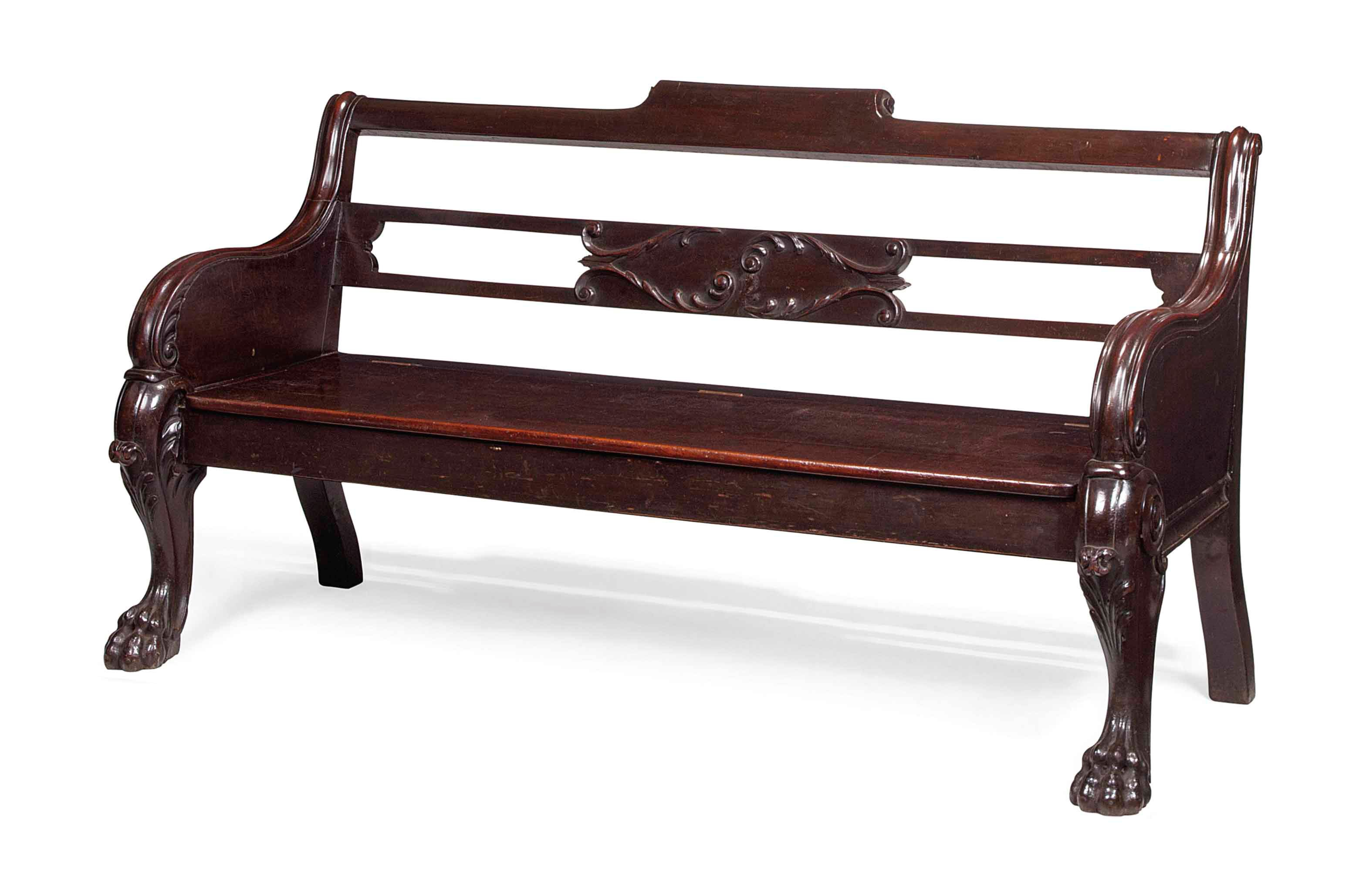 AN IRISH EARLY VICTORIAN MAHOGANY HALL BENCH