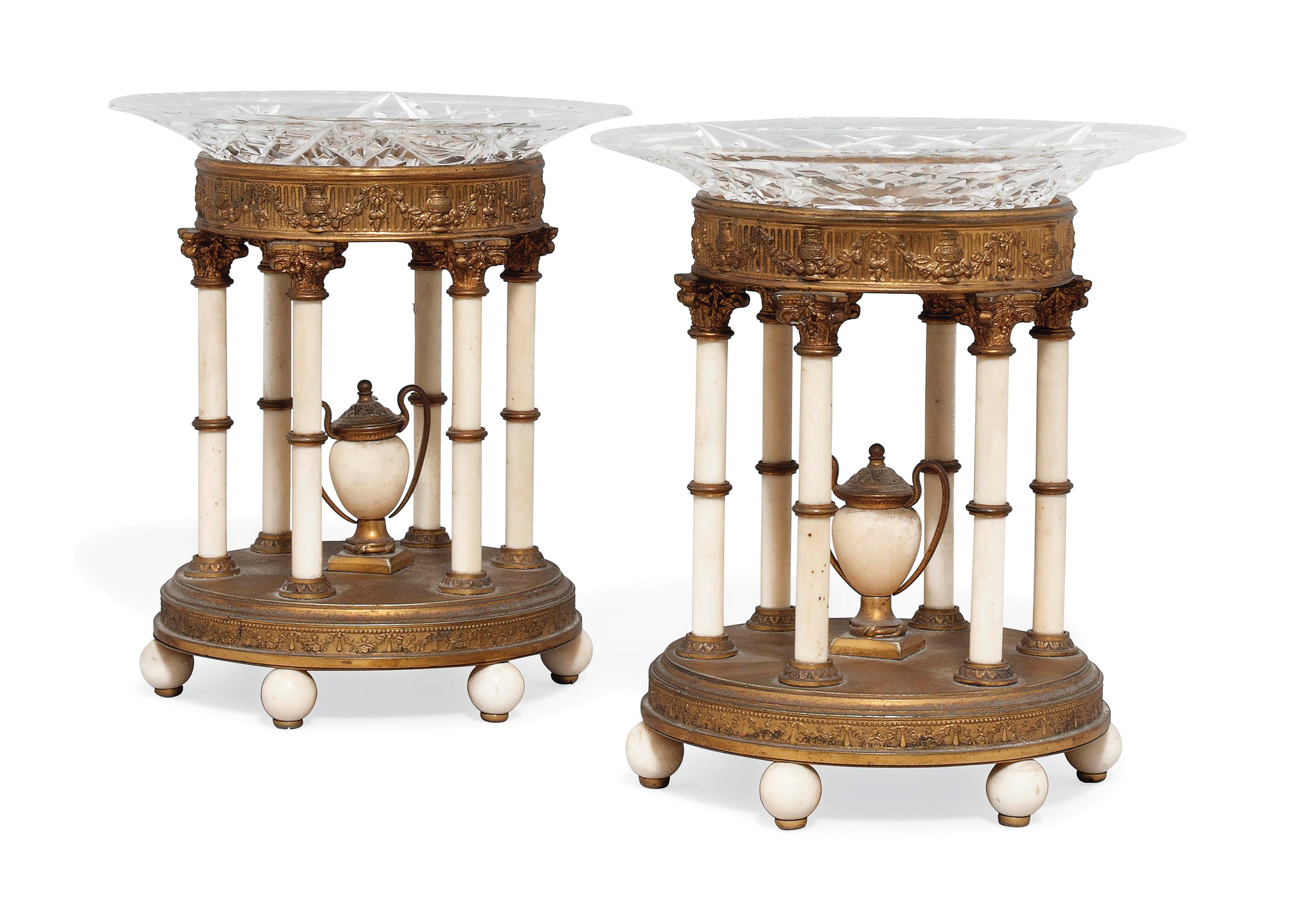A PAIR OF VICTORIAN GILT-BRONZE AND IVORY TAZZA