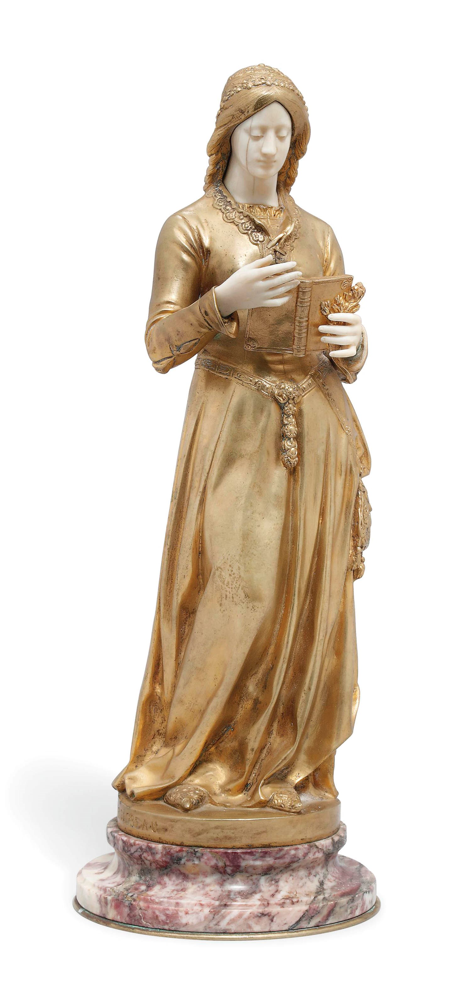A FRENCH GILT-BRONZE AND IVORY MODEL OF A LADY