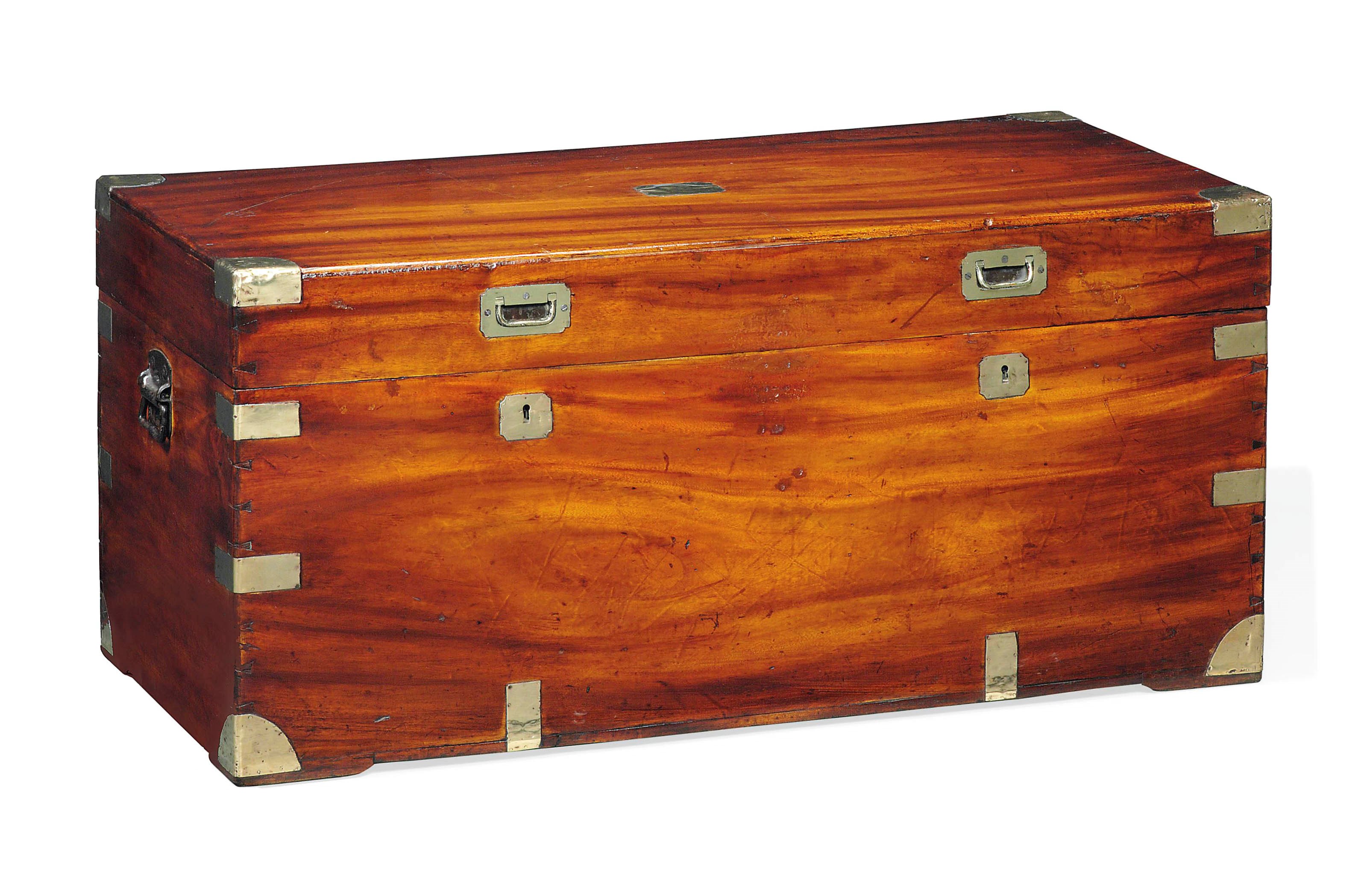 A CHINESE EXPORT BRASS-BOUND CAMPHORWOOD TRUNK