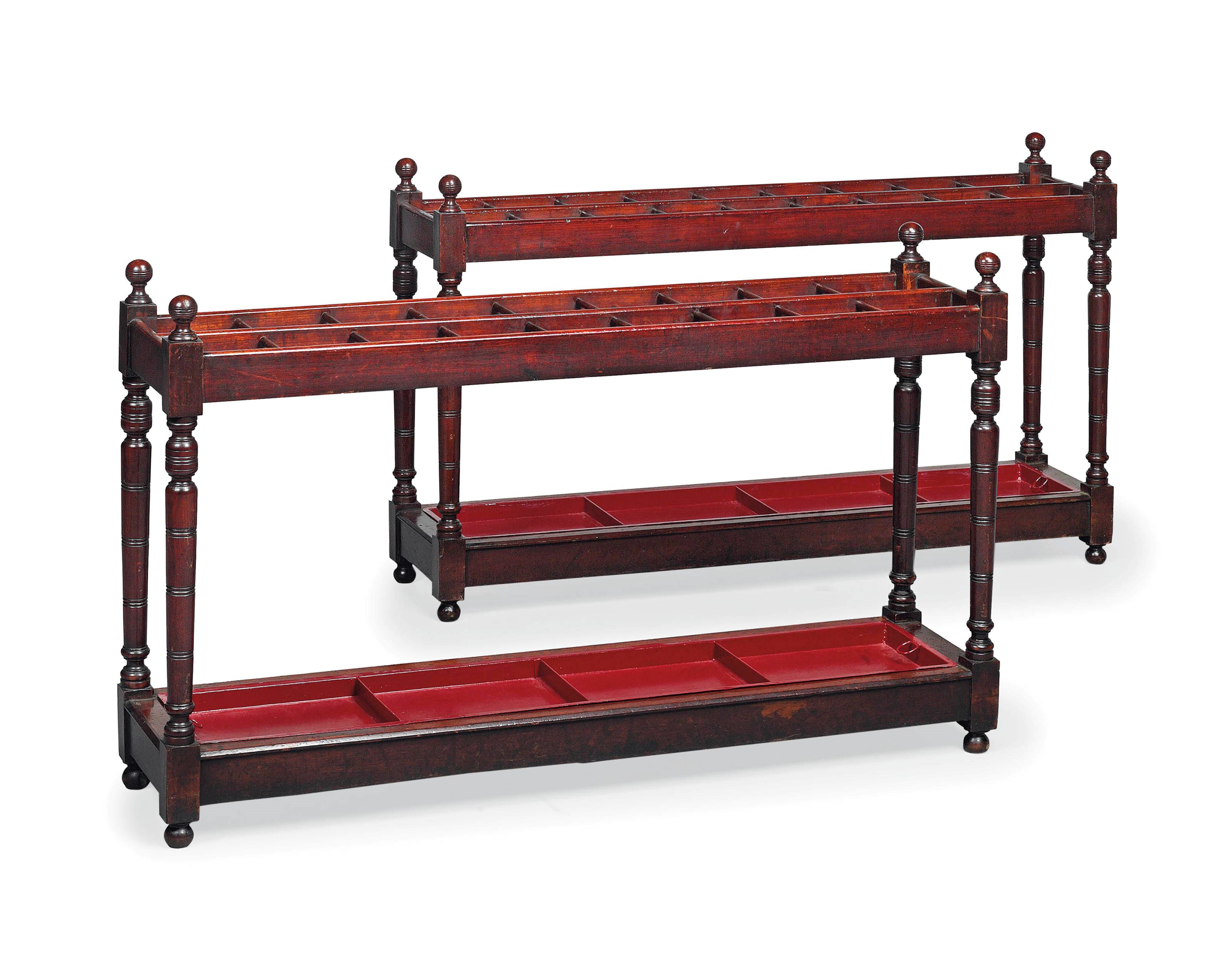 A PAIR OF EDWARDIAN MAHOGANY STICK STANDS
