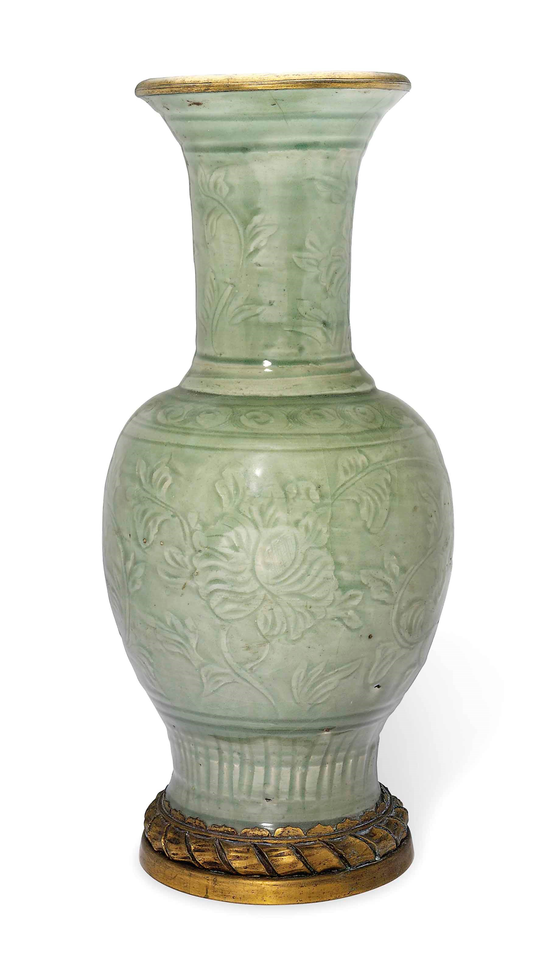 A CHINESE CELADON VASE WITH ORMOLU MOUNTS