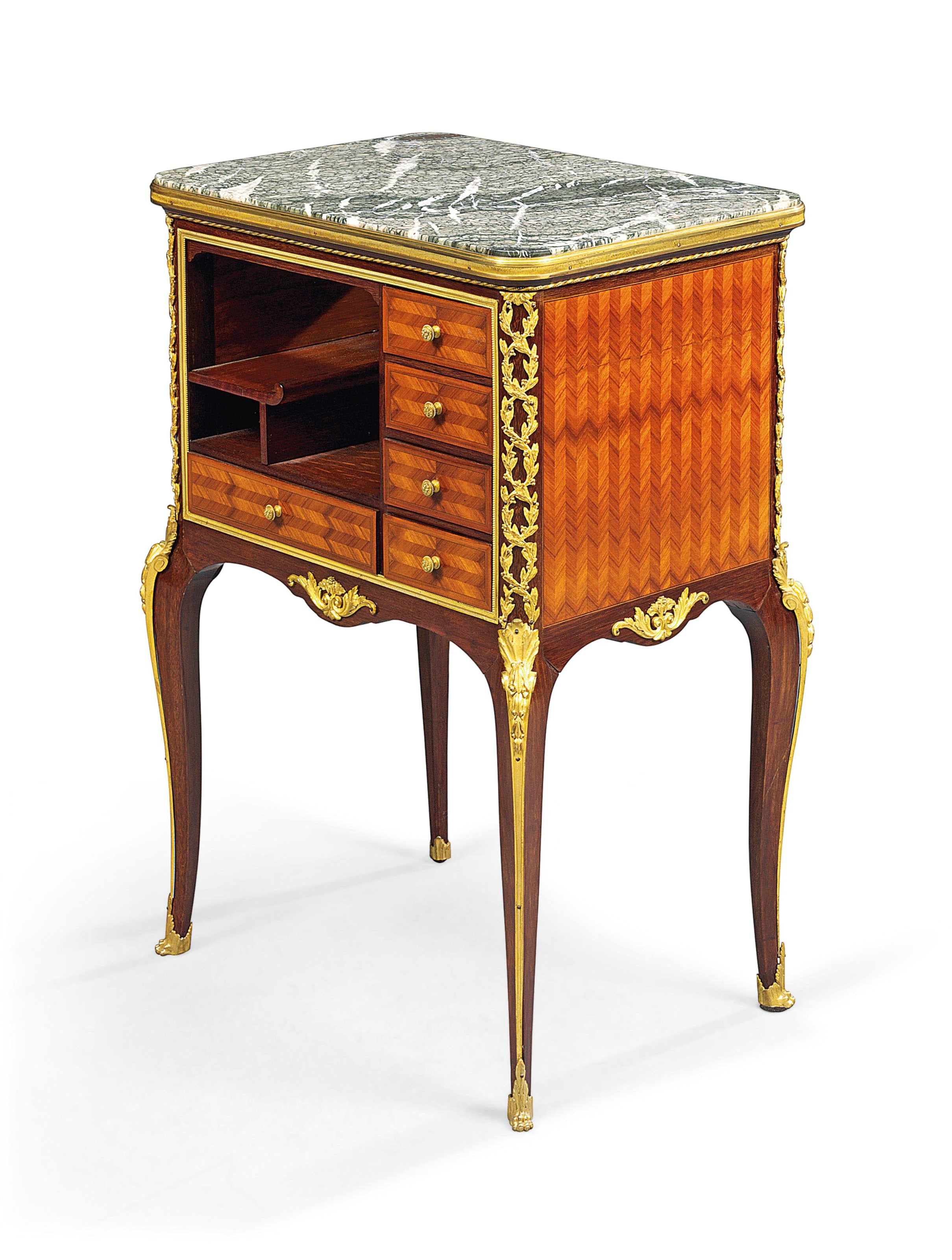 A NAPOLEON III ORMOLU-MOUNTED AMARANTH AND TULIPWOOD PARQUETRY SIDE TABLE