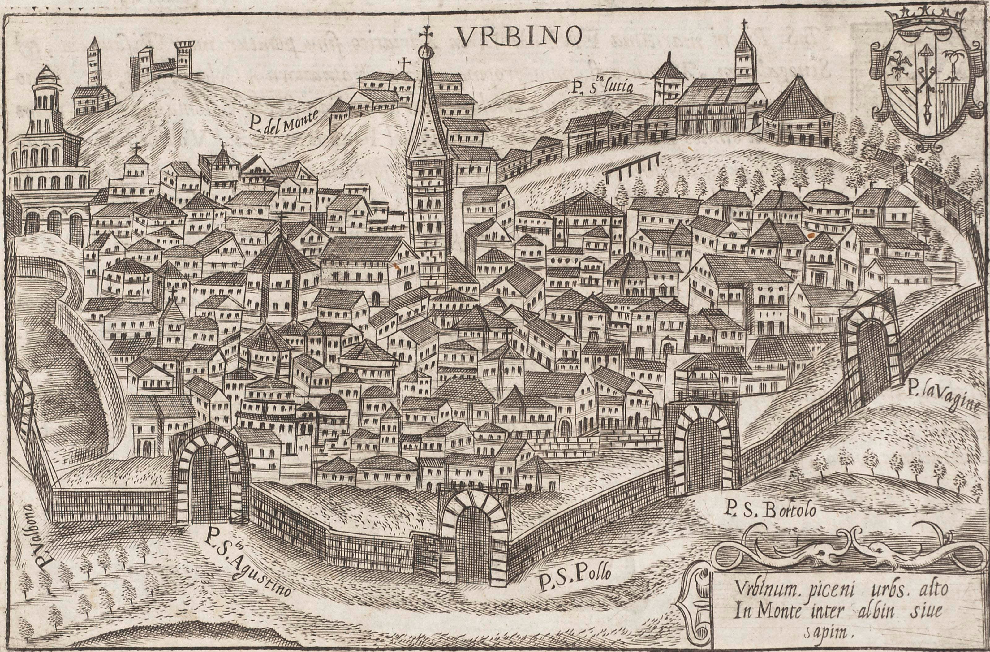 BERTELLI, Pietro (1571?-1621). Theatrum urbium italicarum. Venice: [Pietro Bertelli], 1599. Oblong 8° (178 x 245mm). Engraved title and 57 engraved maps only (of 58). (Lacking colophon leaf, occasional soiling, browning and staining, marginal wormtrack affecting some leaves, 2C detached.) Contemporary limp vellum, manuscript title on spine (endpapers worn, some staining). Provenance: Andrea de Stinciis and Francesco Antonio ?Lacagna (inscription).