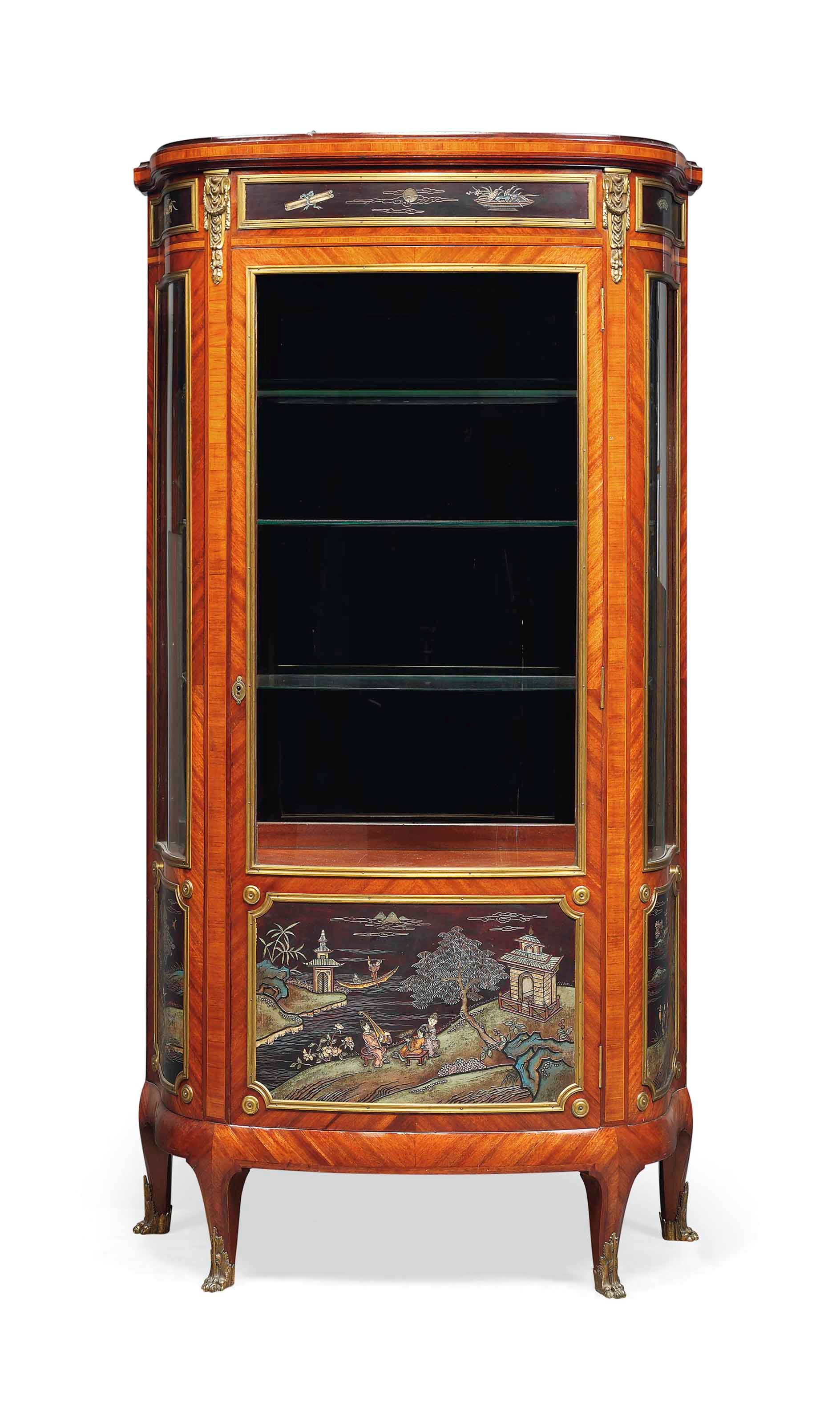 A FRENCH ORMOLU-MOUNTED KINGWOOD AND MAHOGANY VITRINE