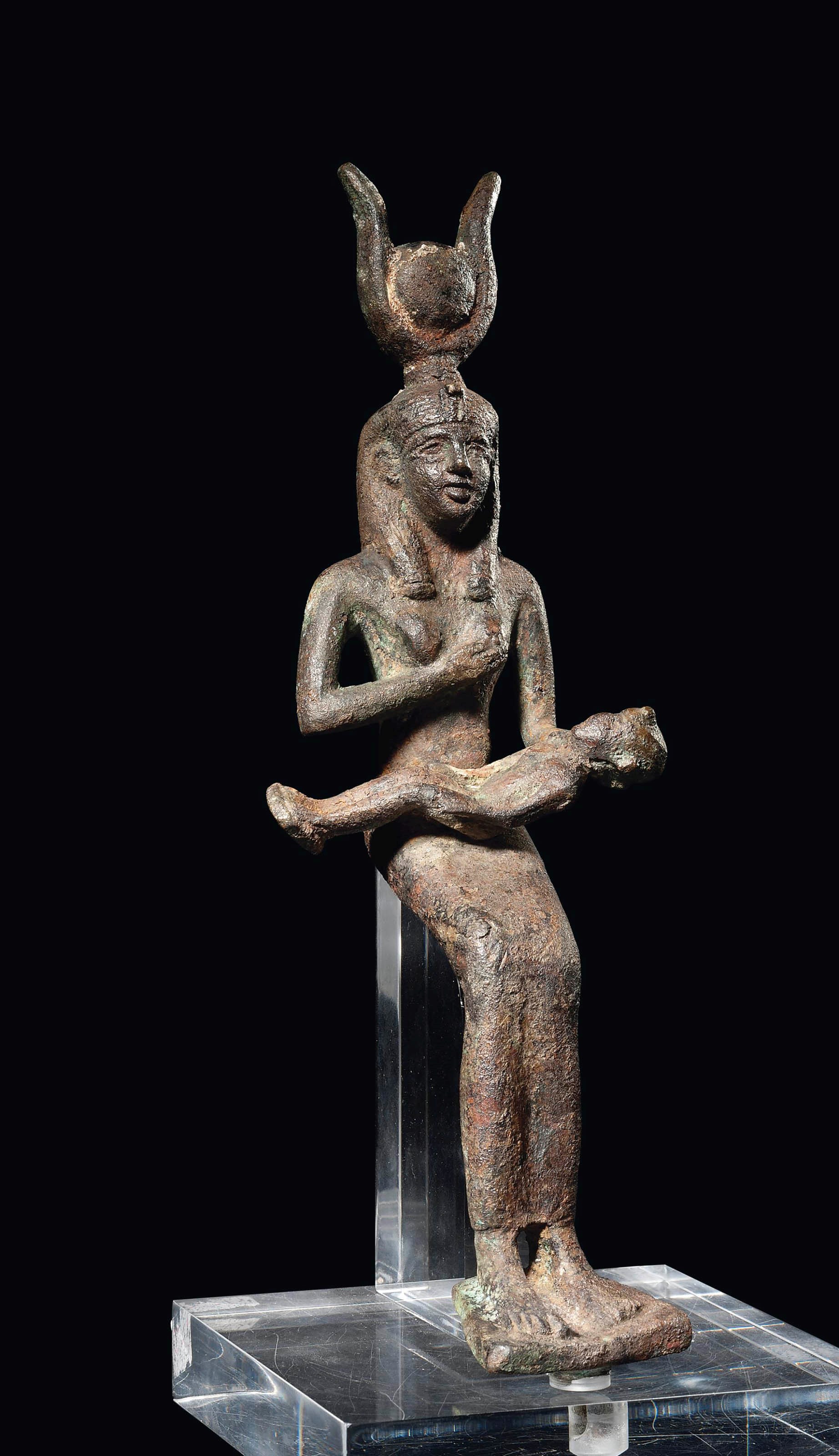 AN EGYPTIAN BRONZE ISIS AND HORUS
