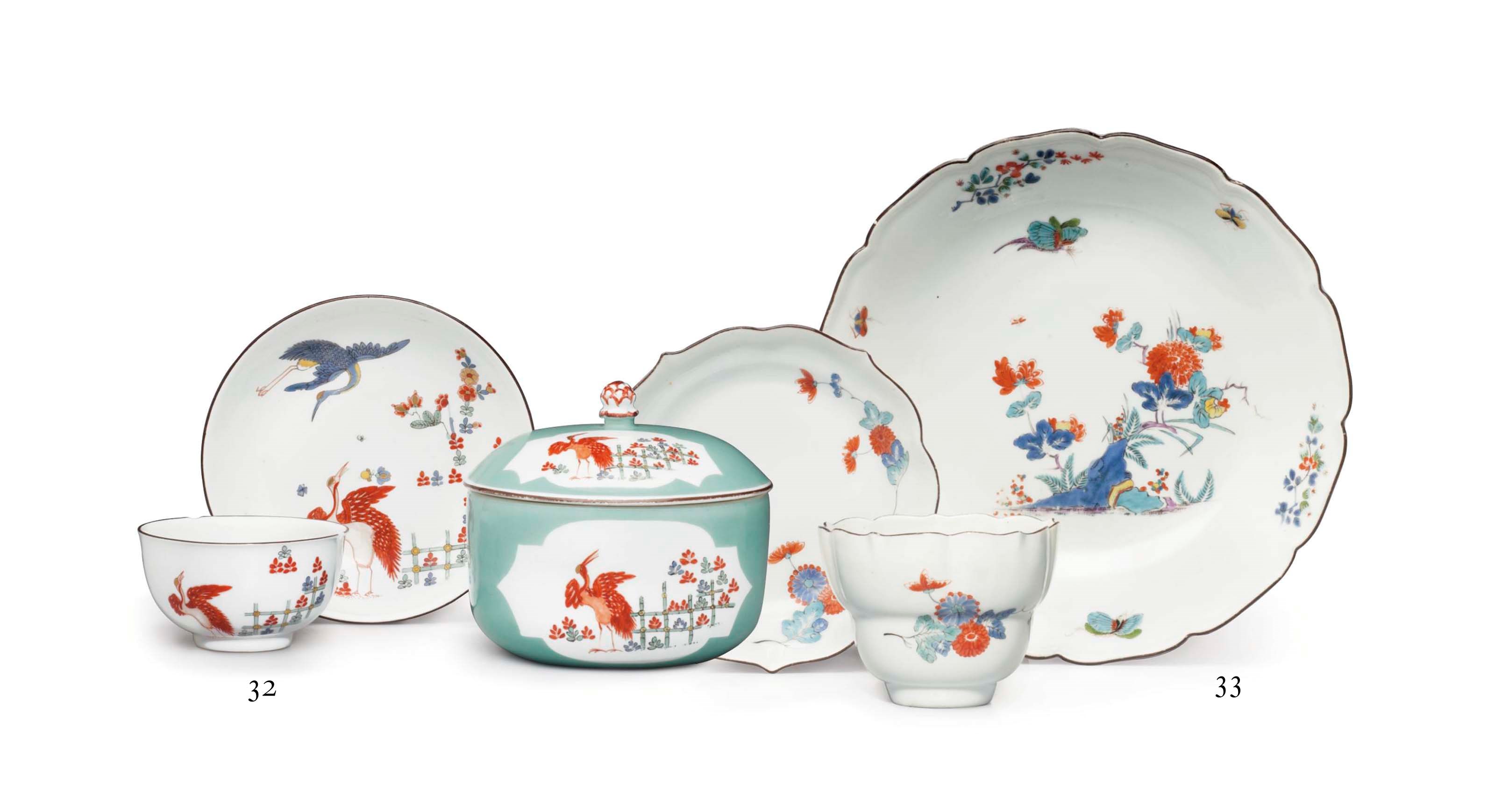 A MEISSEN PORCELAIN DISH AND A TEACUP AND SAUCER