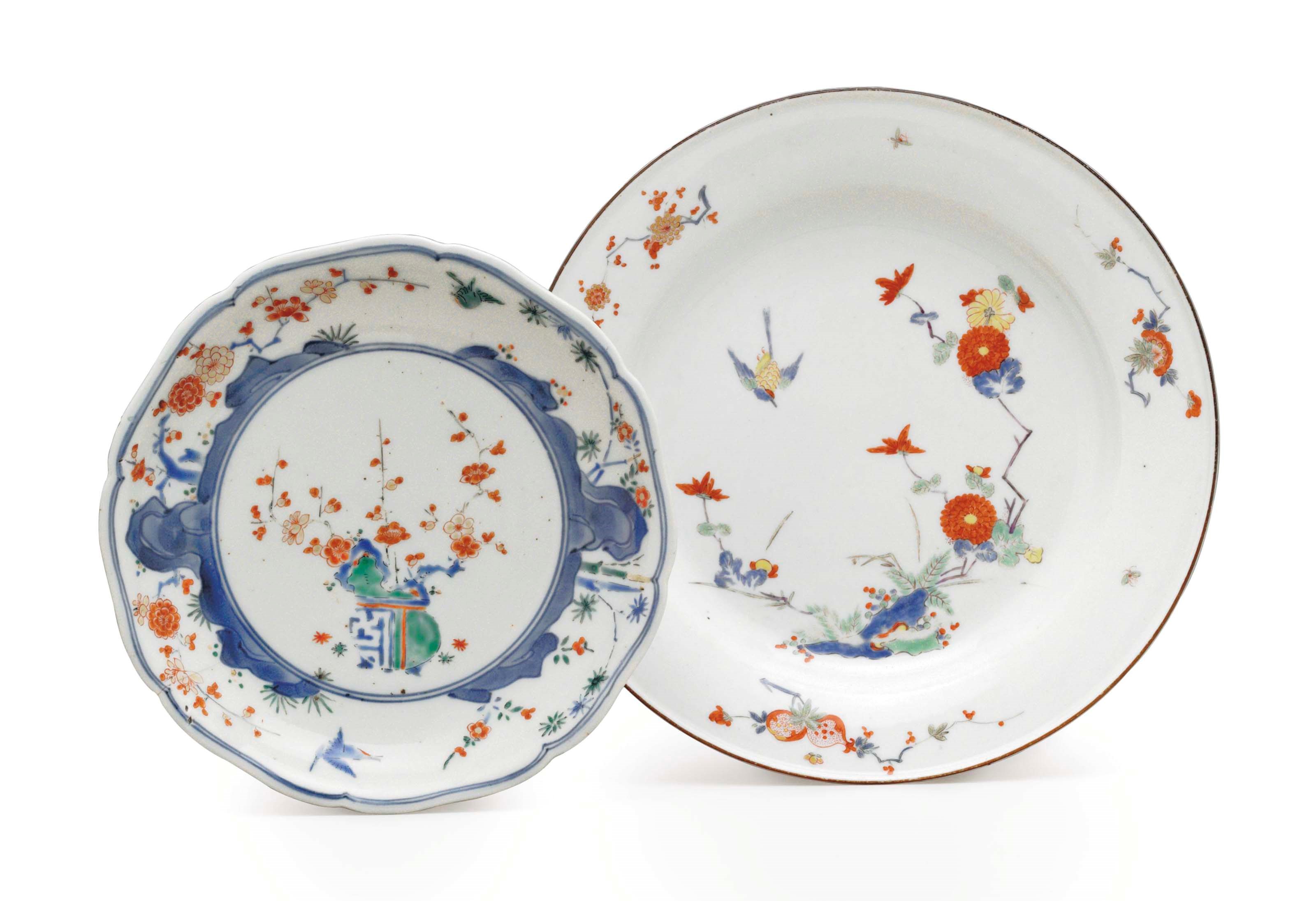 A MEISSEN PORCELAIN PLATE AND A JAPANESE DISH