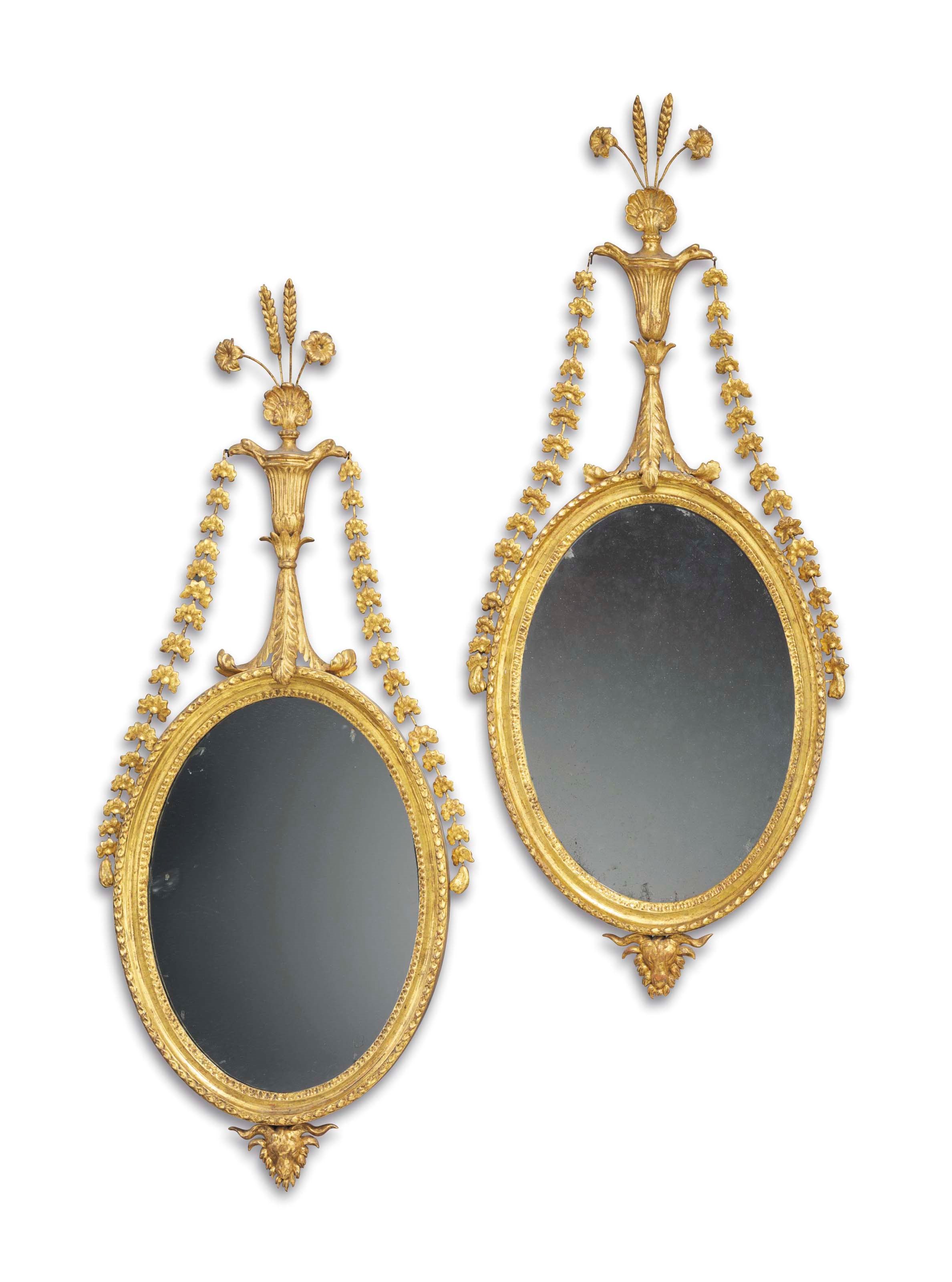 A PAIR OF ENGLISH GILTWOOD MIRRORS