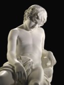 A LIFE-SIZE ENGLISH MARBLE FIGURE ENTITLED 'THE SLEEPING SHEPHERD BOY'