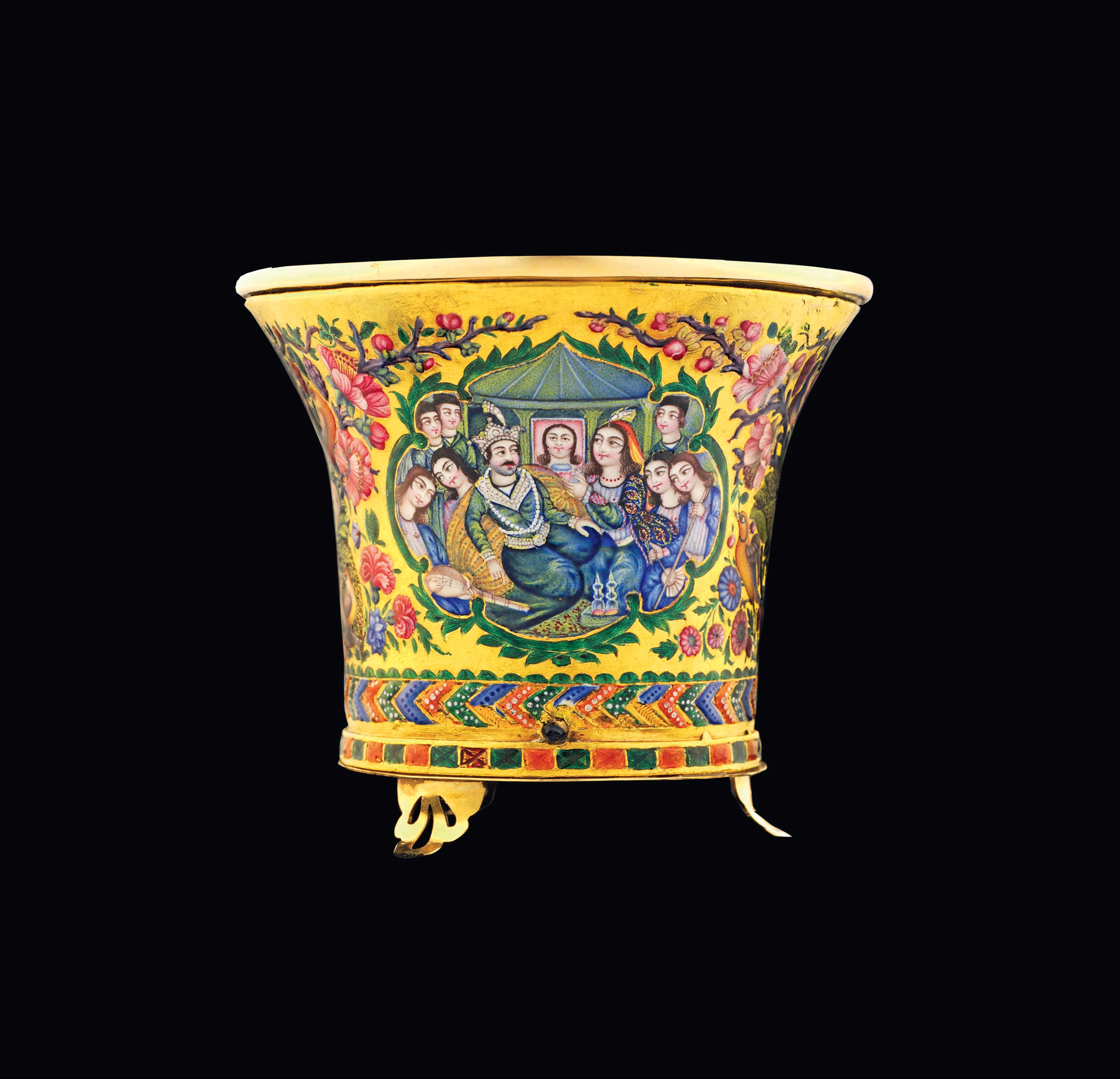 A QAJAR ENAMELLED GOLD QALIAN BOWL