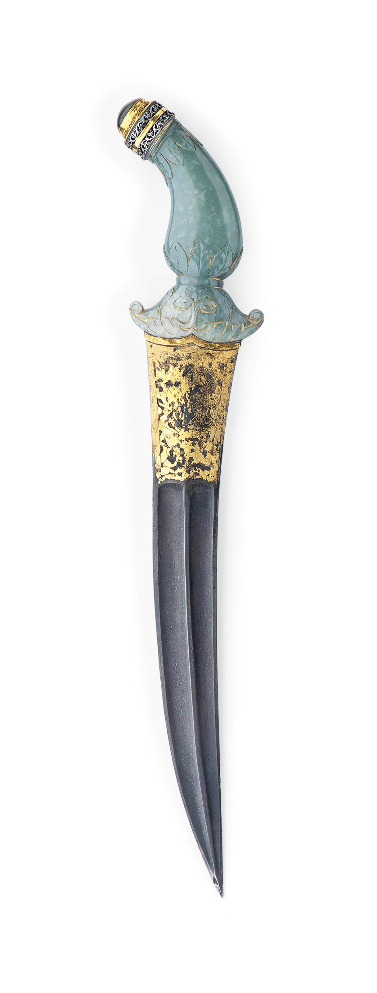 A JADE-HILTED GOLD-DAMASCENED WATERED-STEEL DAGGER