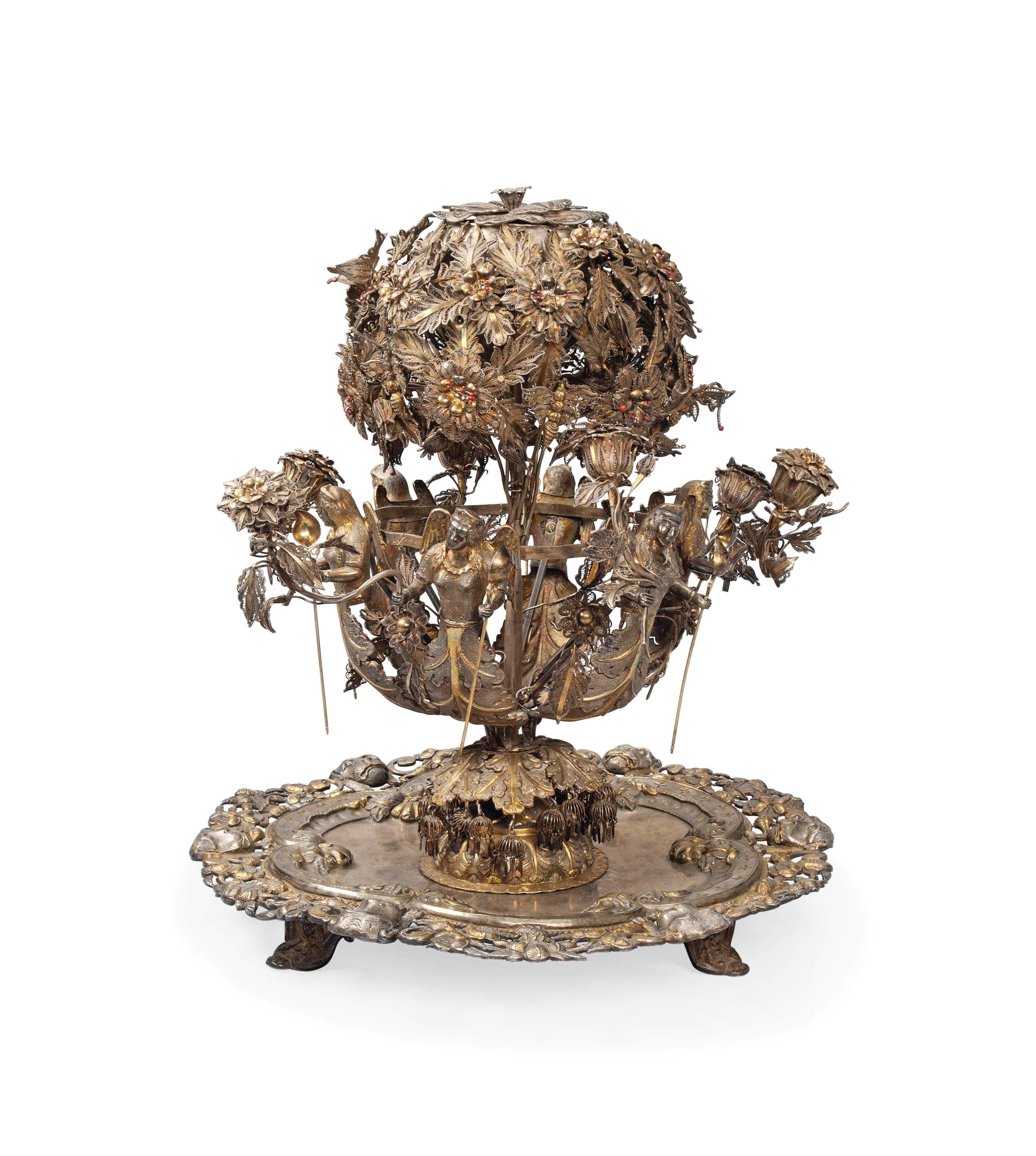 A PARCEL-GILT SILVER FILIGREE SALT