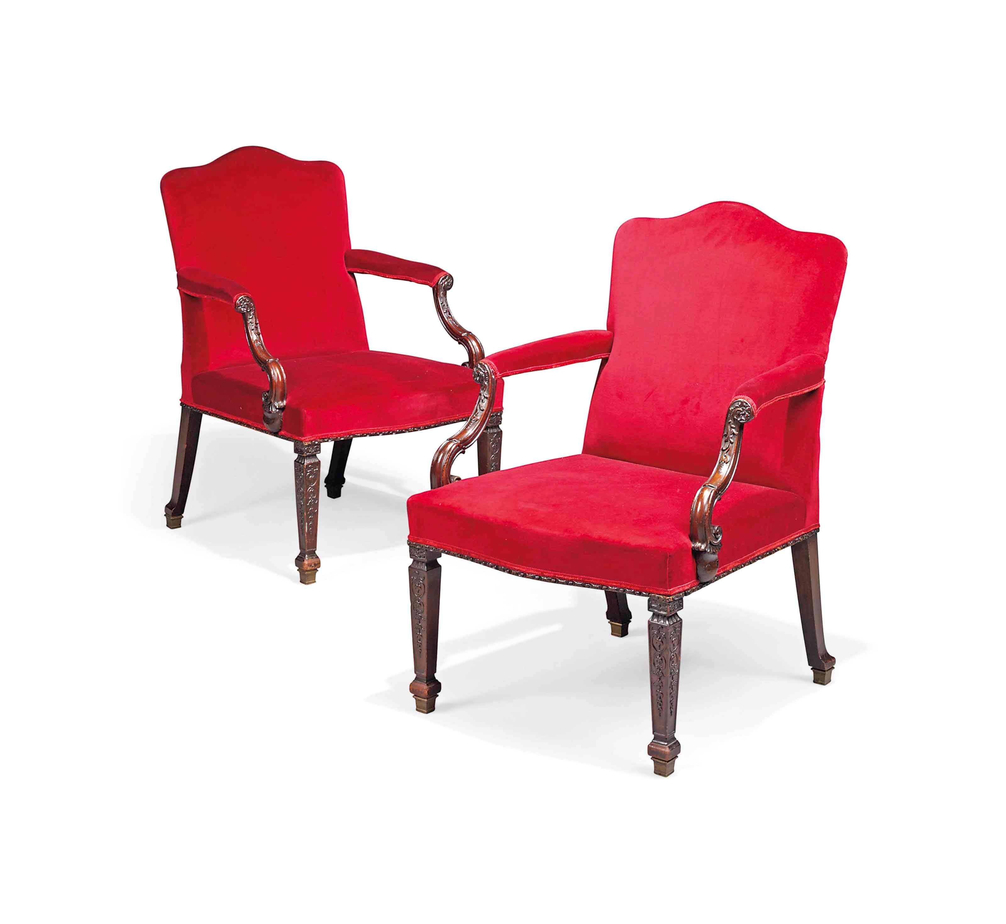 A PAIR OF MAHOGANY GAINSBOROUGH ARMCHAIRS