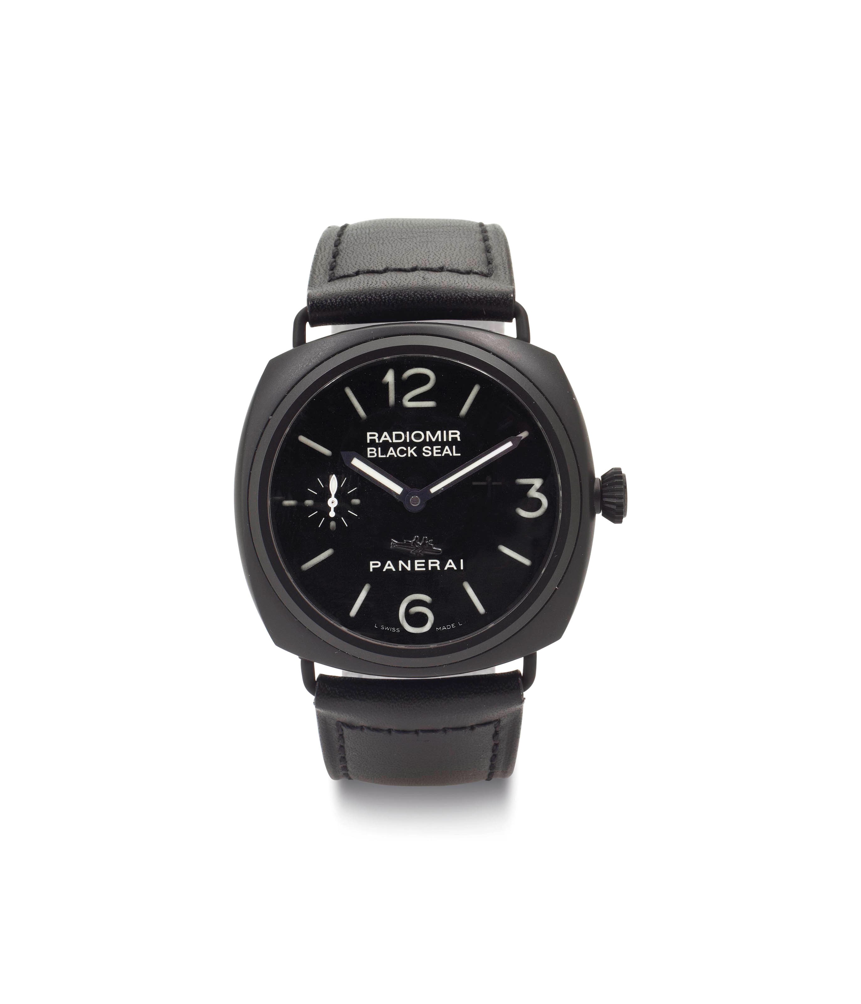 Panerai. An Oversized Black Ceramic Cushion Diver's Wristwatch with Eccentric Seconds